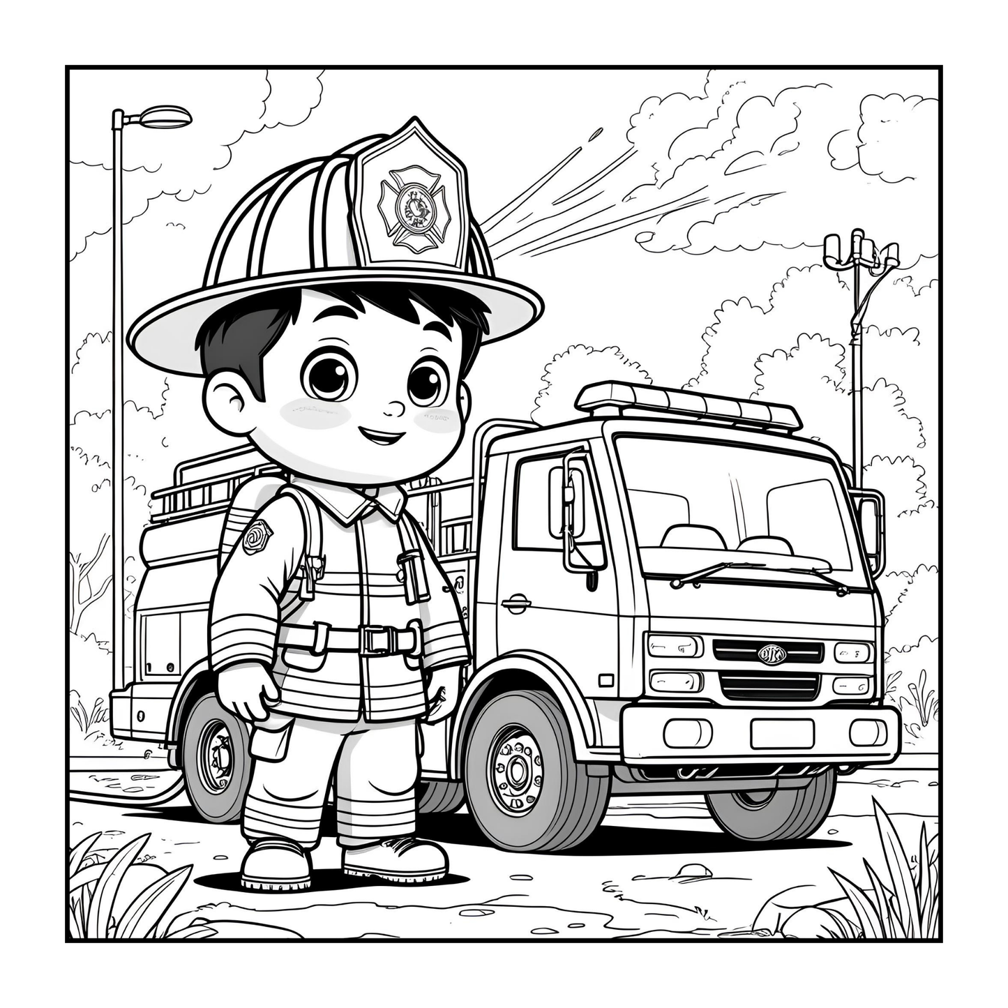 Cool Firefighter Coloring Book Gift for Adults Men Women Kids Boys Girls Teens Bold and Easy Stress Relief Firefighter Coloring Book