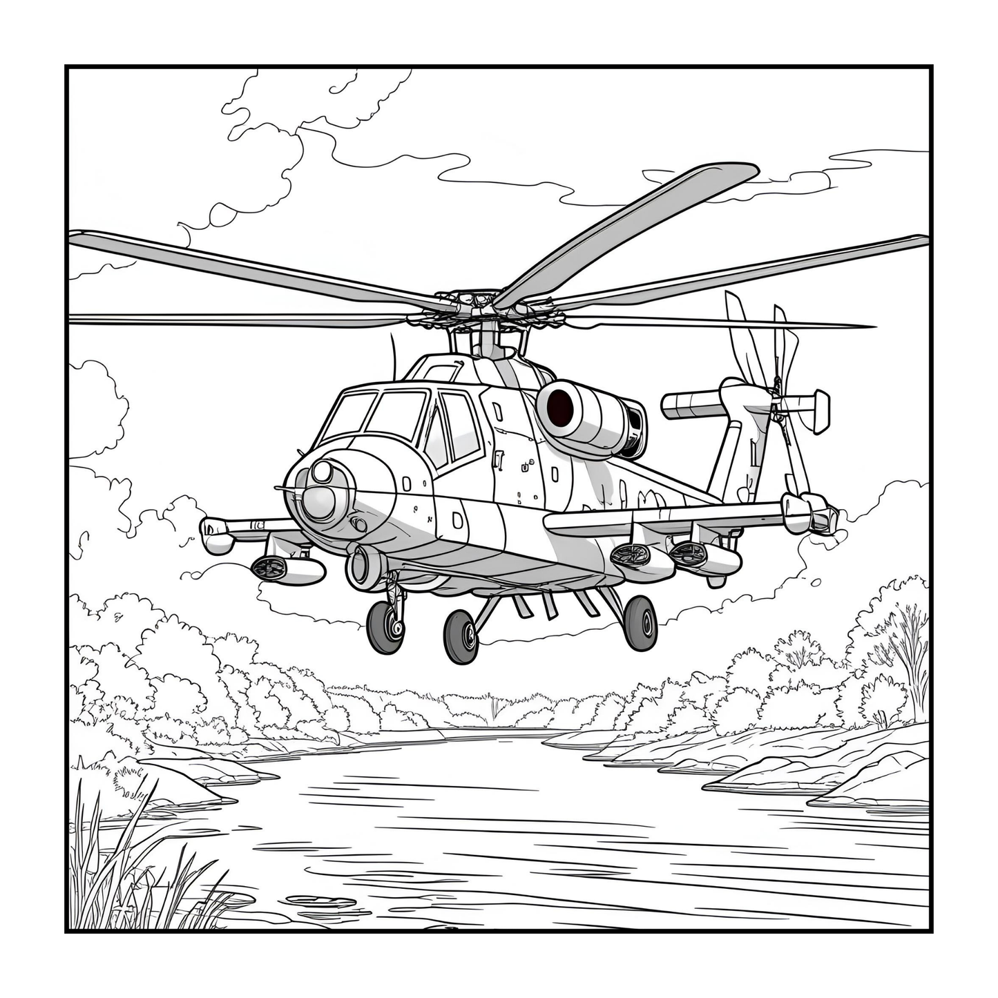 Military Attack Helicopter Coloring Book Gift for Adults Kids Boys Girls Teens Bold and Easy 50 Pages Single Sided Coloring Activity Book