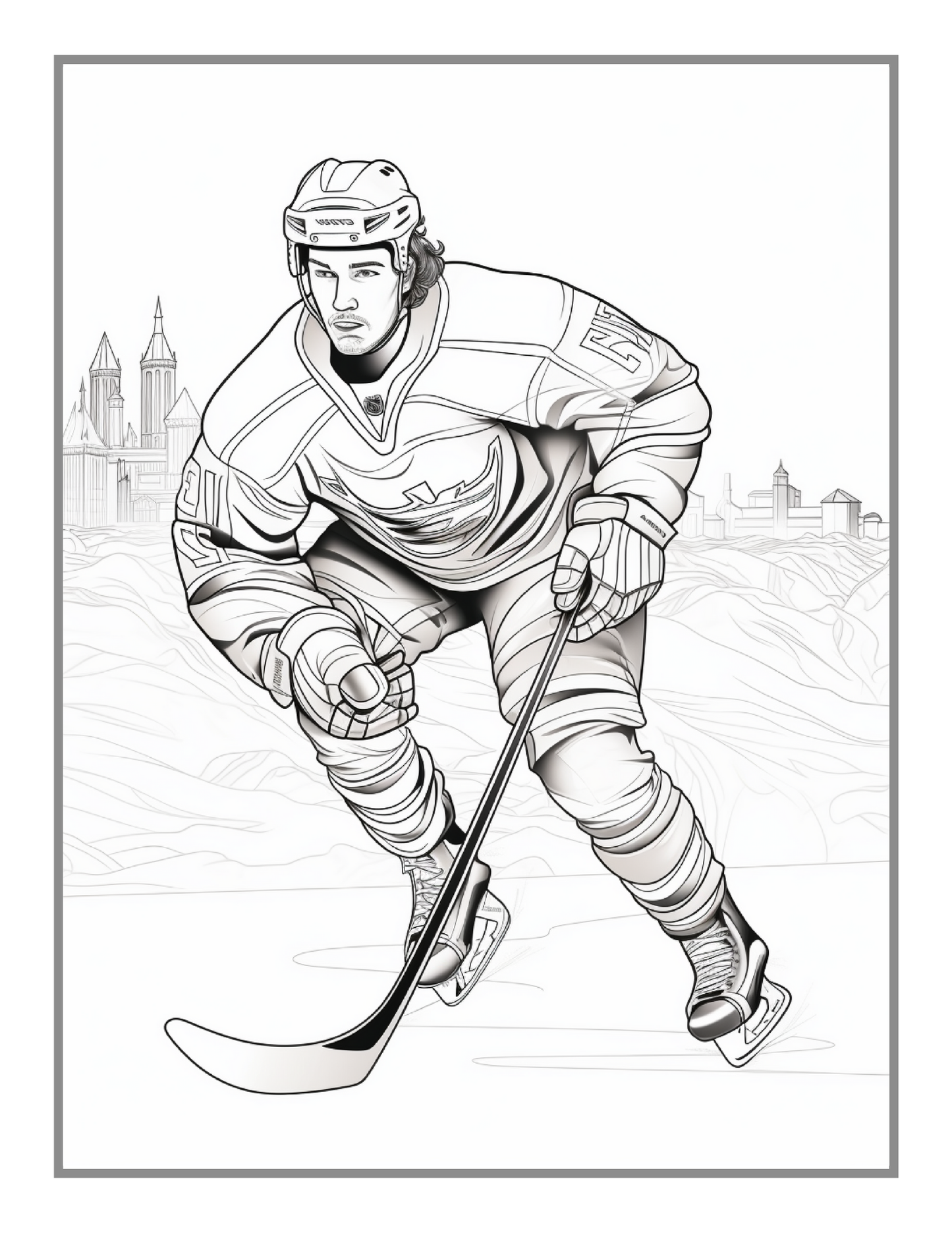 Ice Hockey Coloring Book Gift for Adults Kids Men Women Boys Girls Teens Youth 50 Pages Ice Hockey Player Coloring Sheets for Children