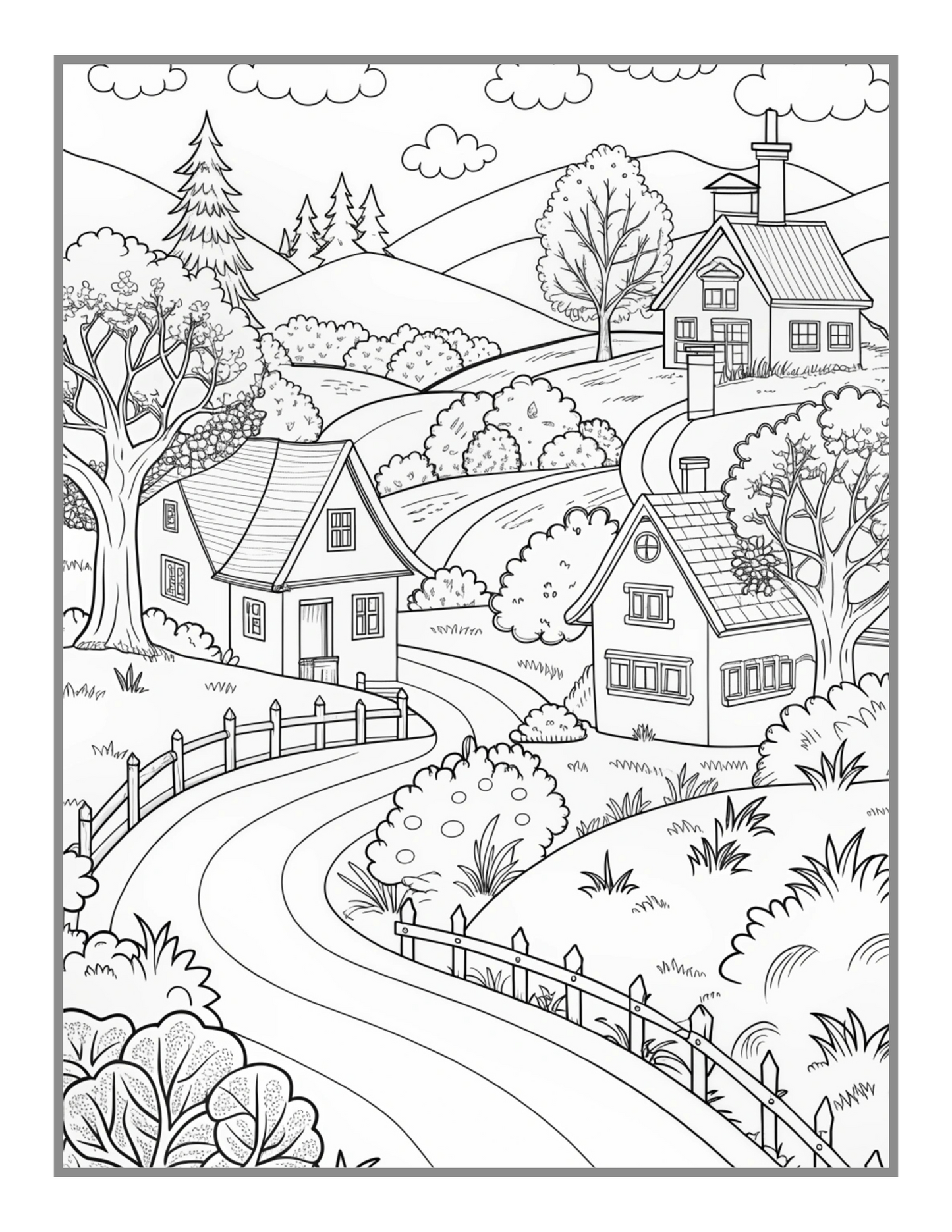 50 Pages Cozy Village Coloring Book Christmas Holiday Gift for Adults Kids Men Women Boys Girls Teens Fairy Village Coloring Activity Book