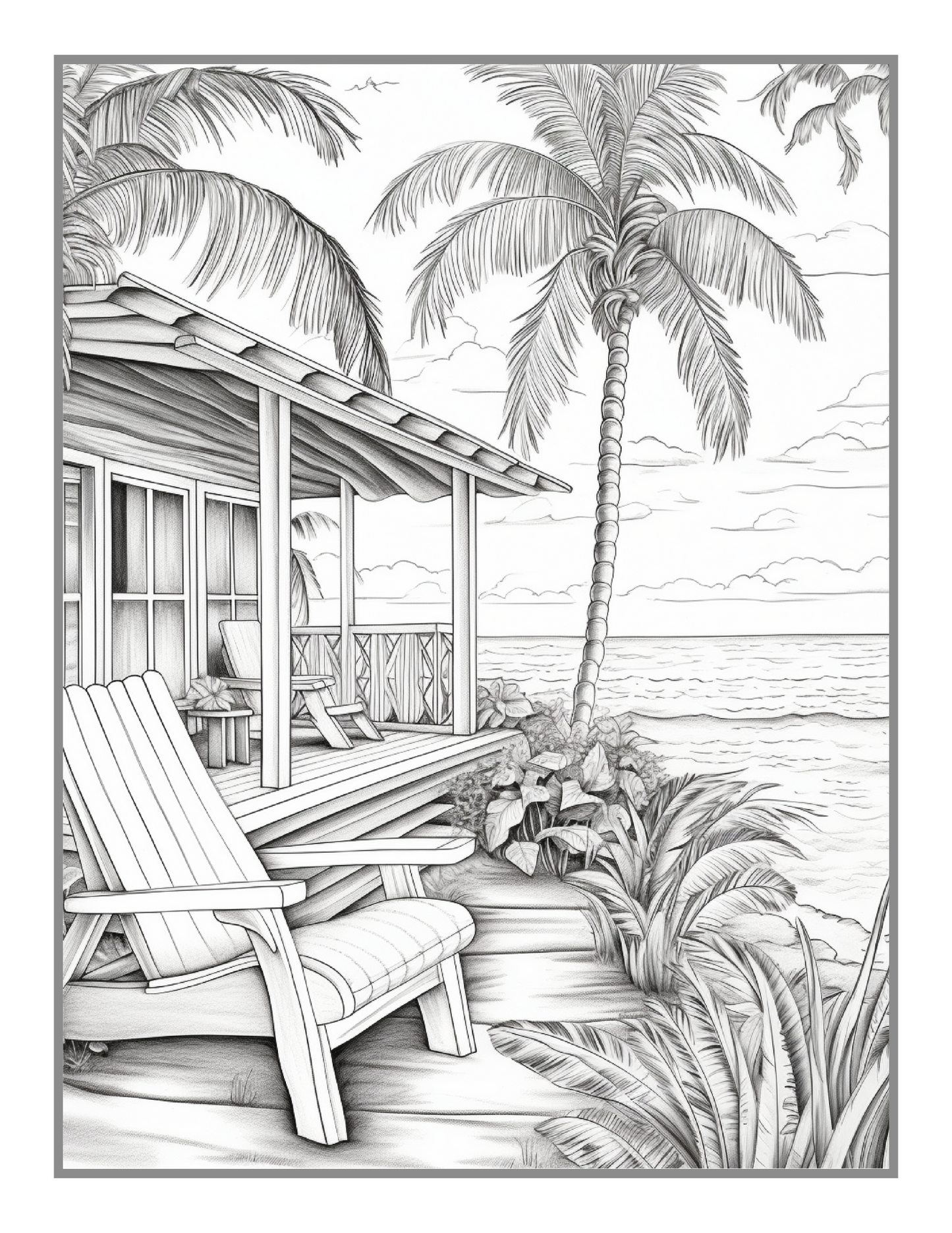 50 Pages Tropical Beach Homes Coloring Book Birthday Holiday Gift for Adults Men Women Kids Boys Girls Teens Beach Life Coloring Activity