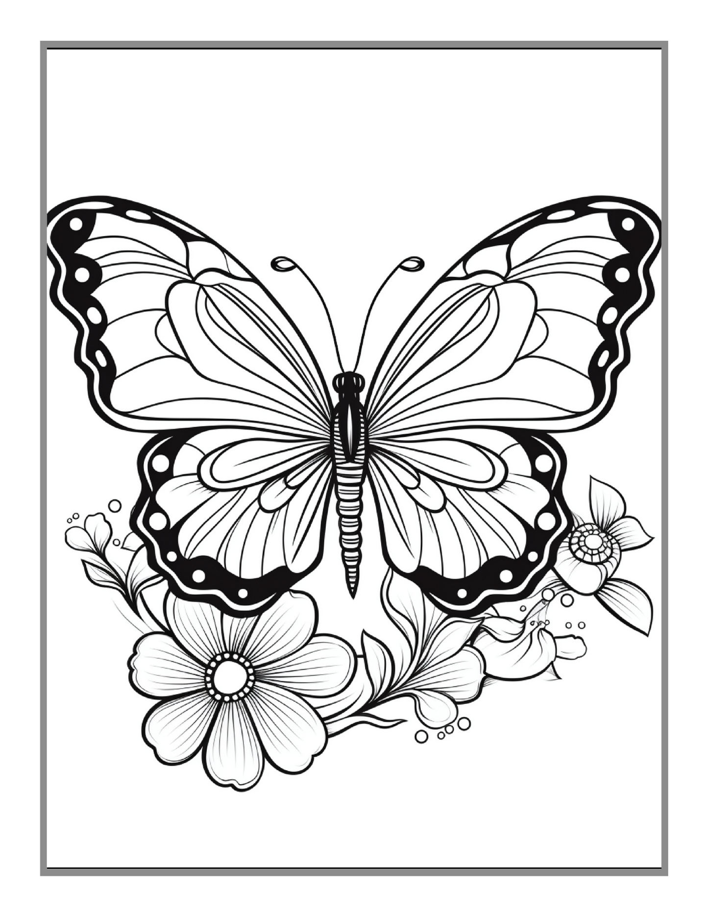 50 Pages Cute Butterfly and Flower Coloring Book Holiday Birthday Gift Present for Adults Kids Men Women Boys Girls Teens Butterfly Lover