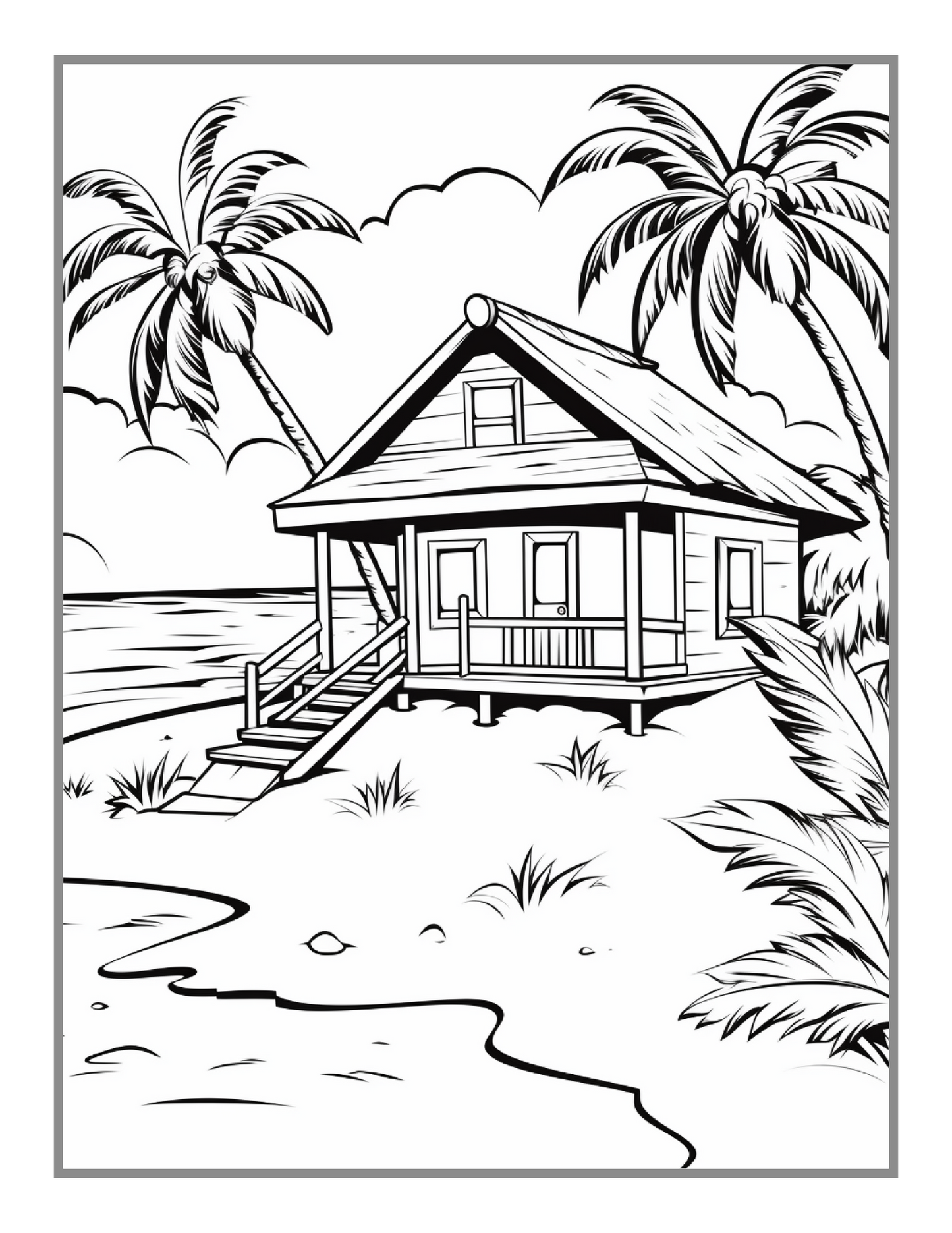 Vacation Beach Theme Relaxation Coloring Book 50 Pages Tropical Beach Homes Coloring Book Birthday Holiday Gift for Adults Men Women Kids Boys Girls