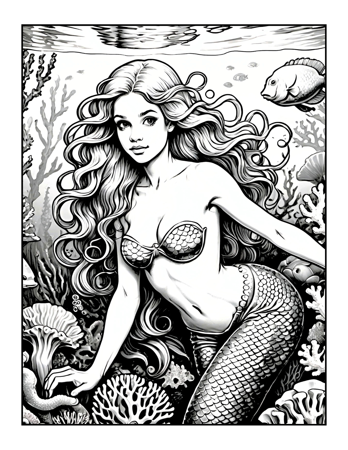50 Pages Single Sided Cute Beautiful Mermaid Coloring Book Gift for Adults Men Women Kids Boys Girls Young Teens Bold and Easy Mermaid