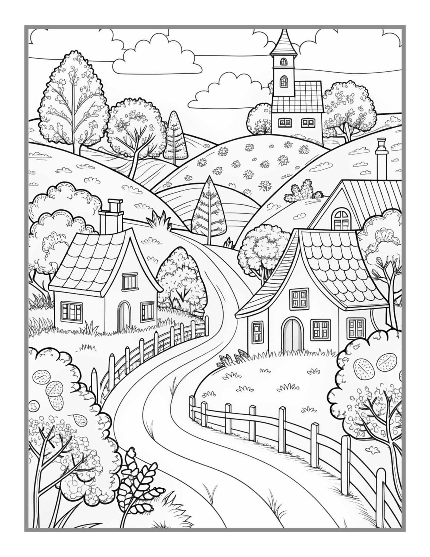 50 Pages Cozy Village Coloring Book Christmas Holiday Gift for Adults Kids Men Women Boys Girls Teens Fairy Village Coloring Activity Book