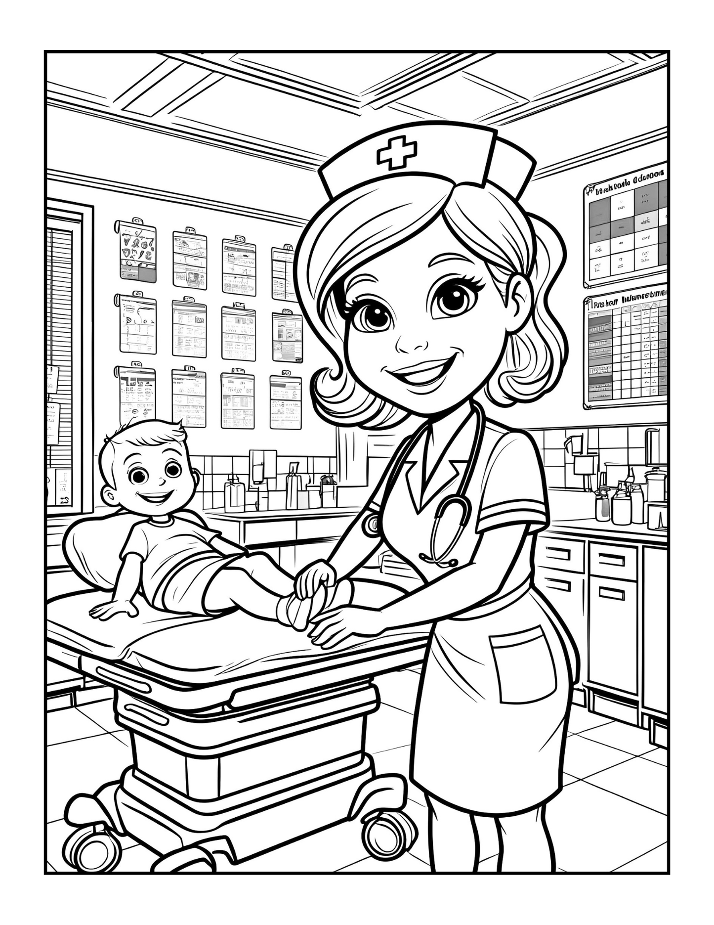Nurse Coloring Book Gift for Adults Men Women Kids Young Boys Girls Teens 50 Pages Single Sided Hospital Nurse Coloring Activity Book