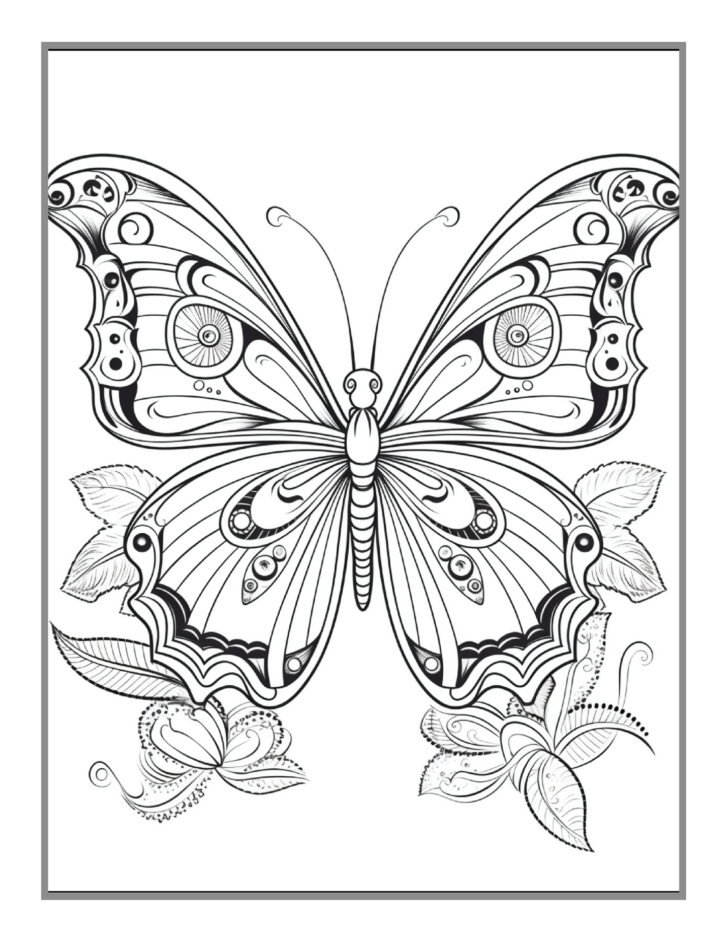 50 Pages Cute Butterfly and Flower Coloring Book Holiday Birthday Gift Present for Adults Kids Men Women Boys Girls Teens Butterfly Lover