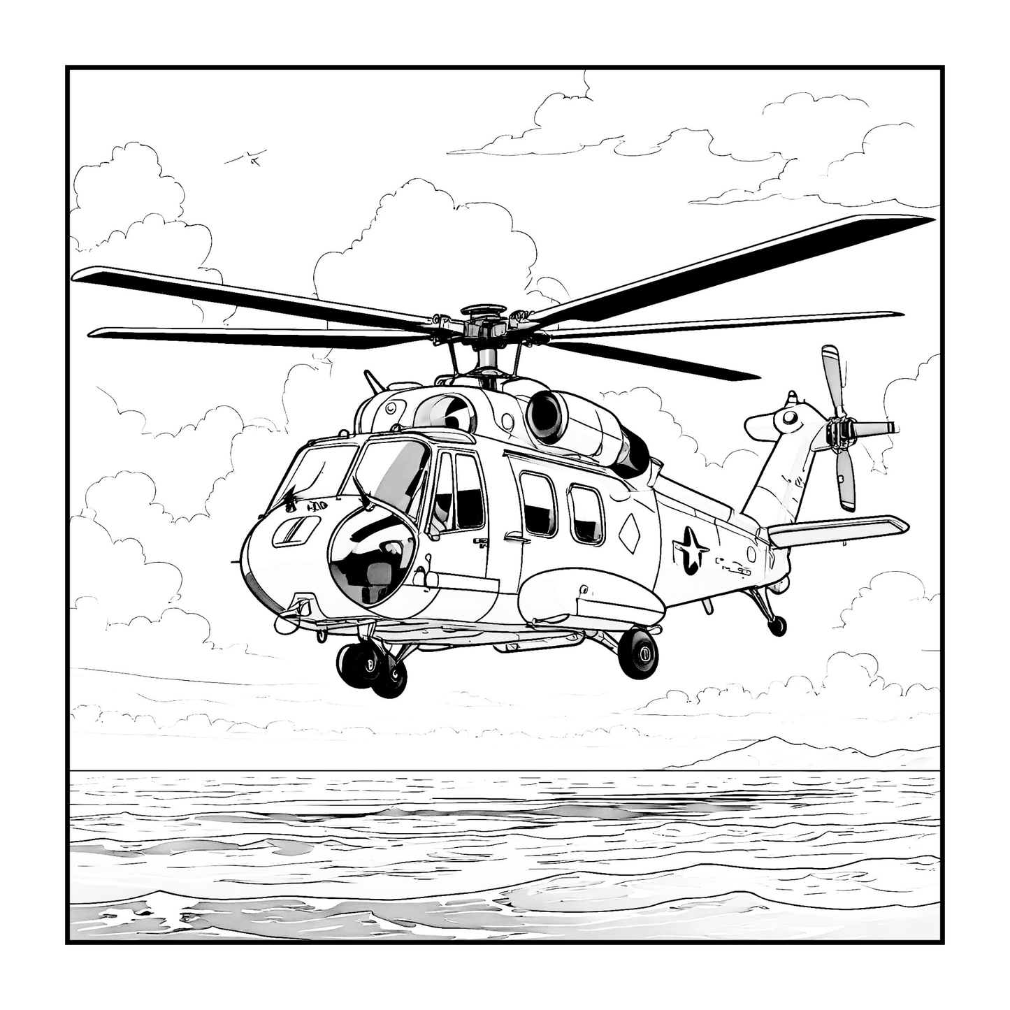 Military Helicopter Coloring Book Gift for Adults Kids Boys Girls Teens Bold and Easy 50 Pages Single Sided Coloring Activity Book Children