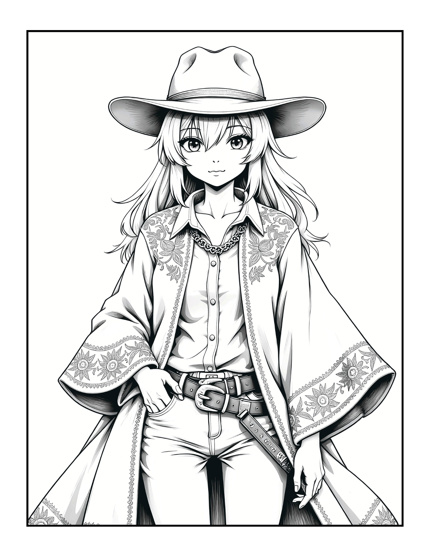 Western Anime Cowgirl Coloring Book Gift for Adults Men Women Kids Boys Girls Teens Bold Easy 50 Pages Single Sided Anime Cowgirl Coloring