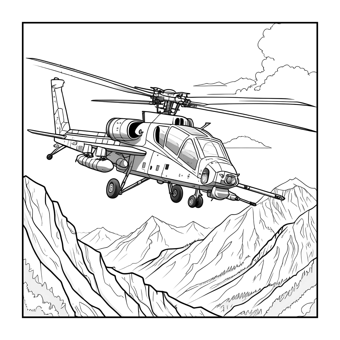 Military Attack Helicopter Coloring Book Gift for Adults Kids Boys Girls Teens Bold and Easy 50 Pages Single Sided Coloring Activity Book