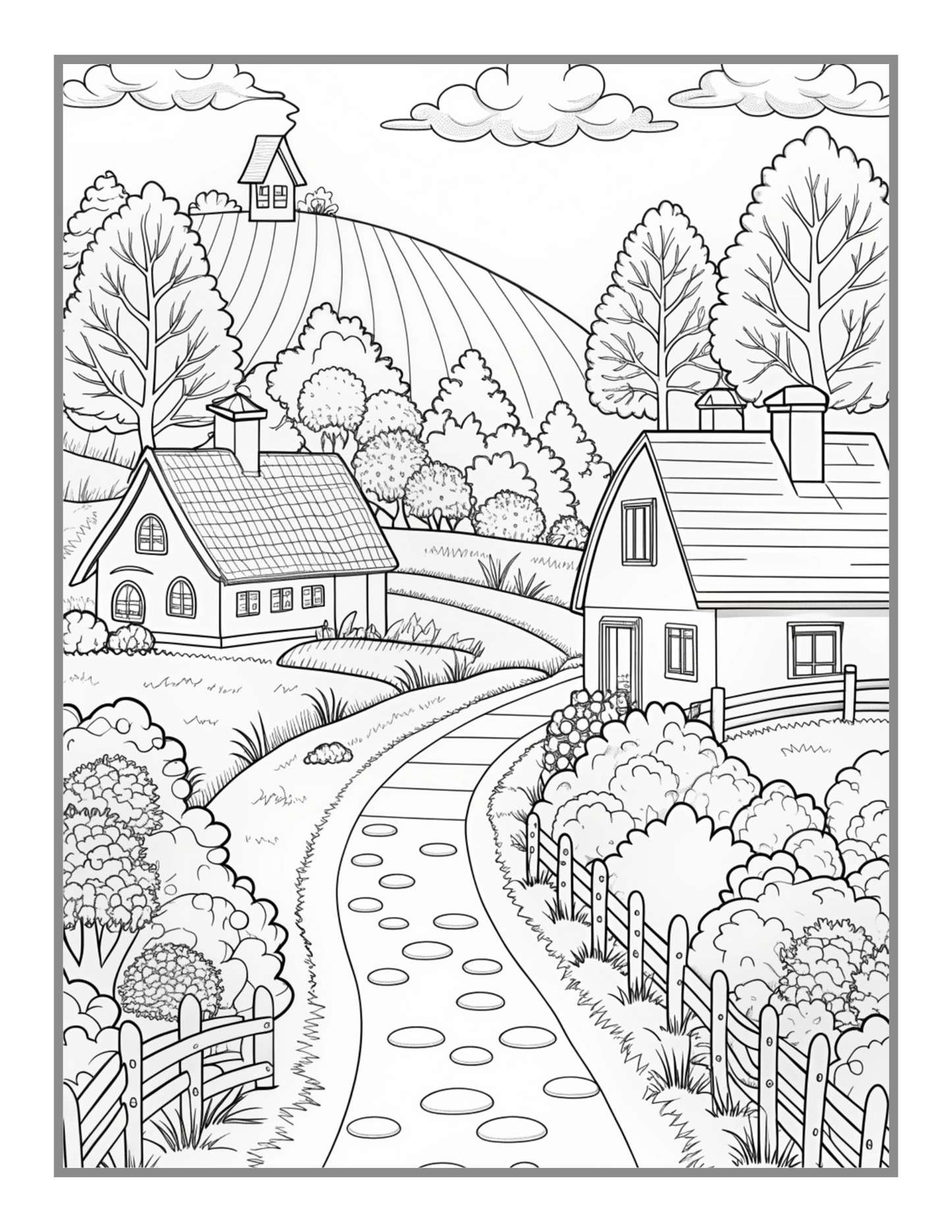 50 Pages Cozy Village Coloring Book Christmas Holiday Gift for Adults Kids Men Women Boys Girls Teens Fairy Village Coloring Activity Book