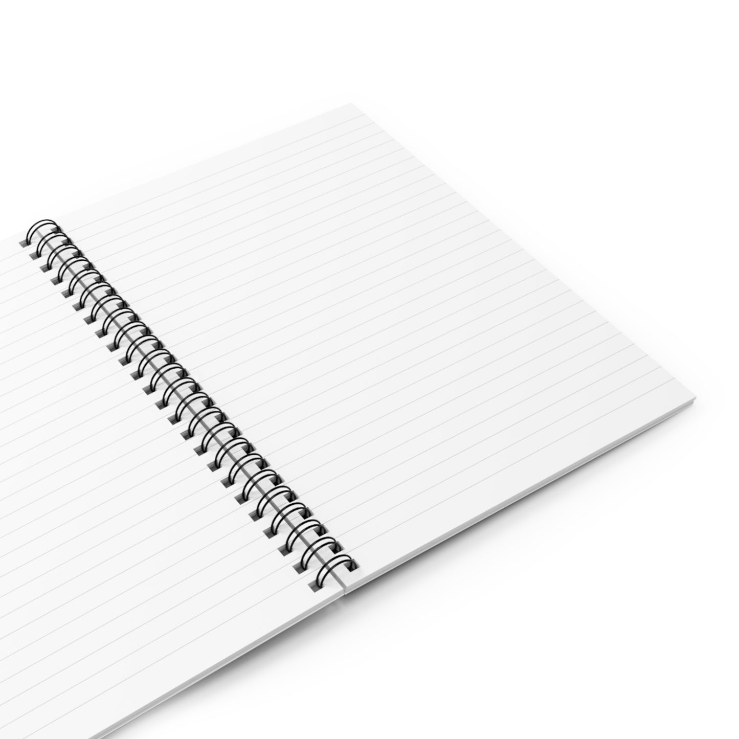 Lined spiral notebook opened to a blank page.
