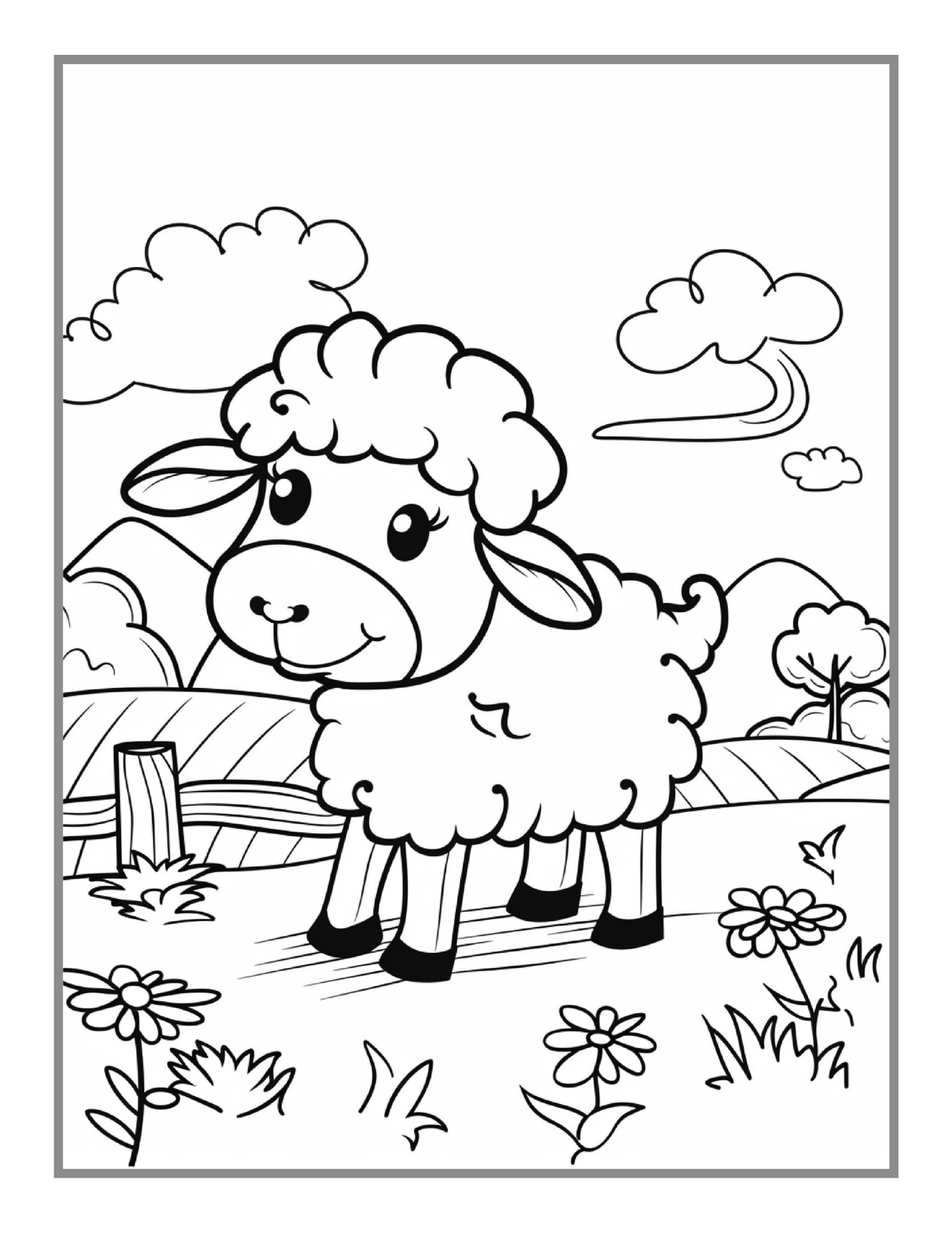 50 Pages Cute Farm Animals Coloring Book Gift for Adults Kids Men Women Boys Girls Children Country Farm Animals Cow Sheep Coloring Sheets