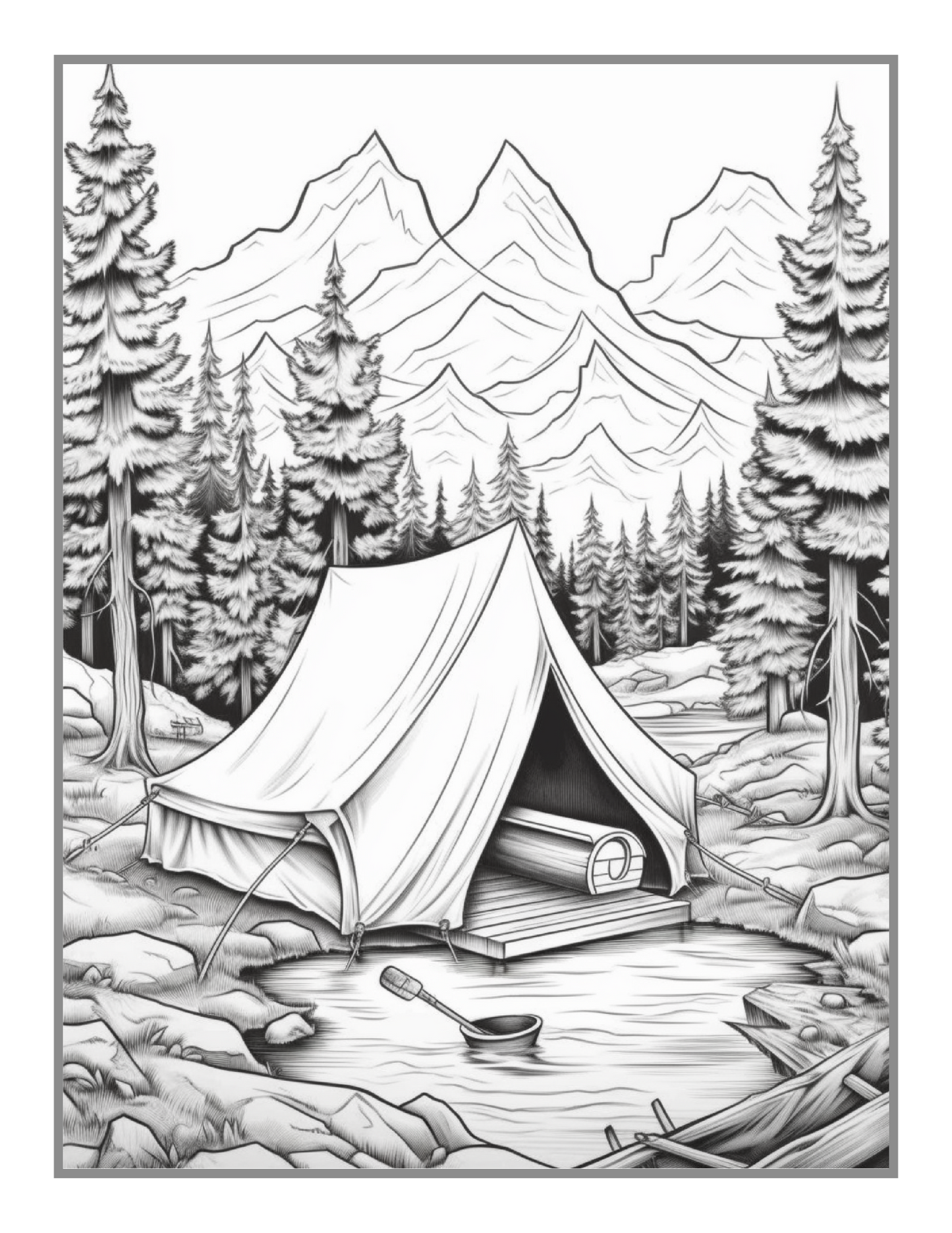 Summer Camp Campfire Landscape Coloring Book 50 Pages Camping Coloring Book Gift for Adults Kids Ages Men Women Boys Girls Teens Youth