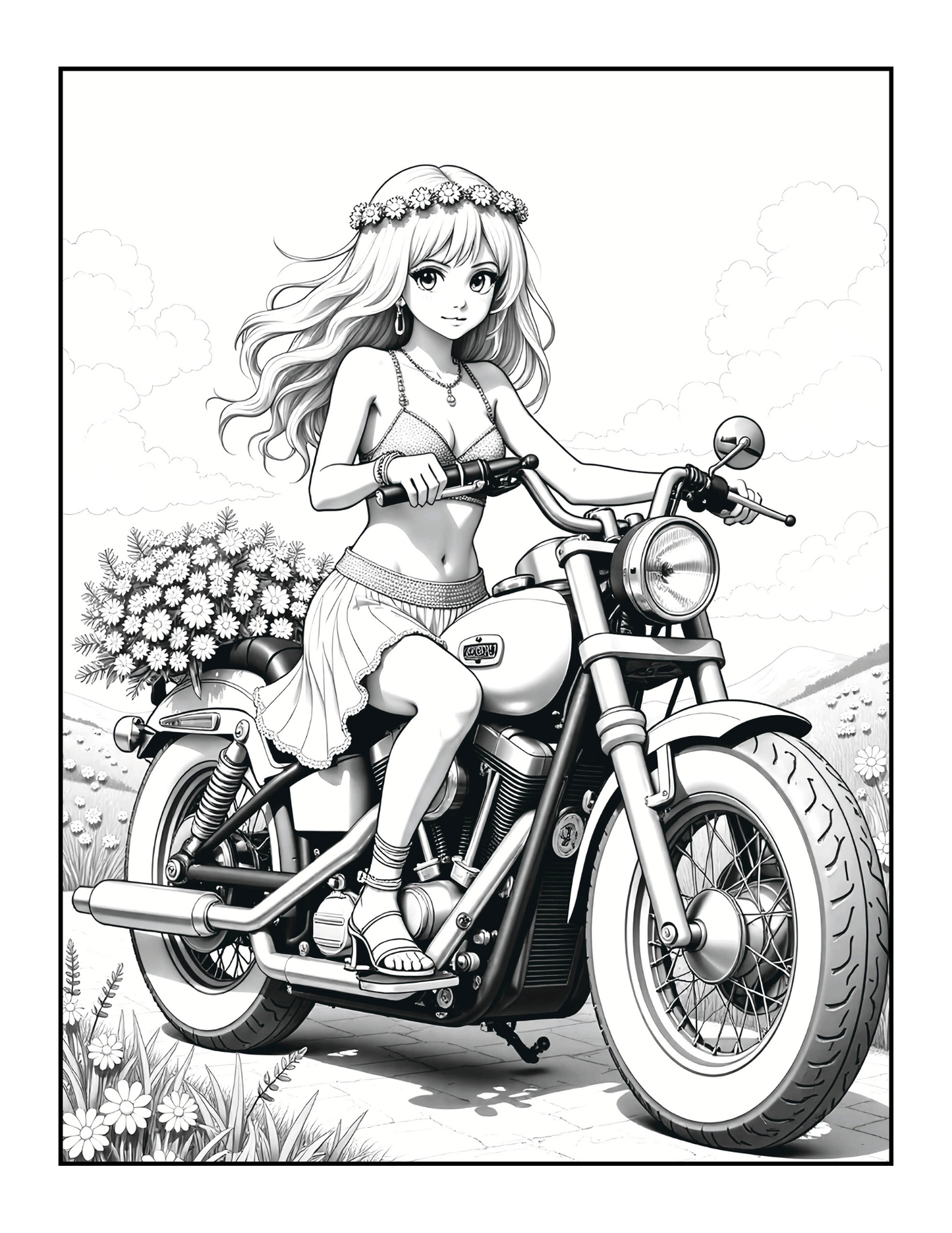 50 Pages Single Sided Cute Japanese Anime Manga Fashion Biker Girls Coloring Book Gift for Adults Men Women Kids Young Boys Girls Teens