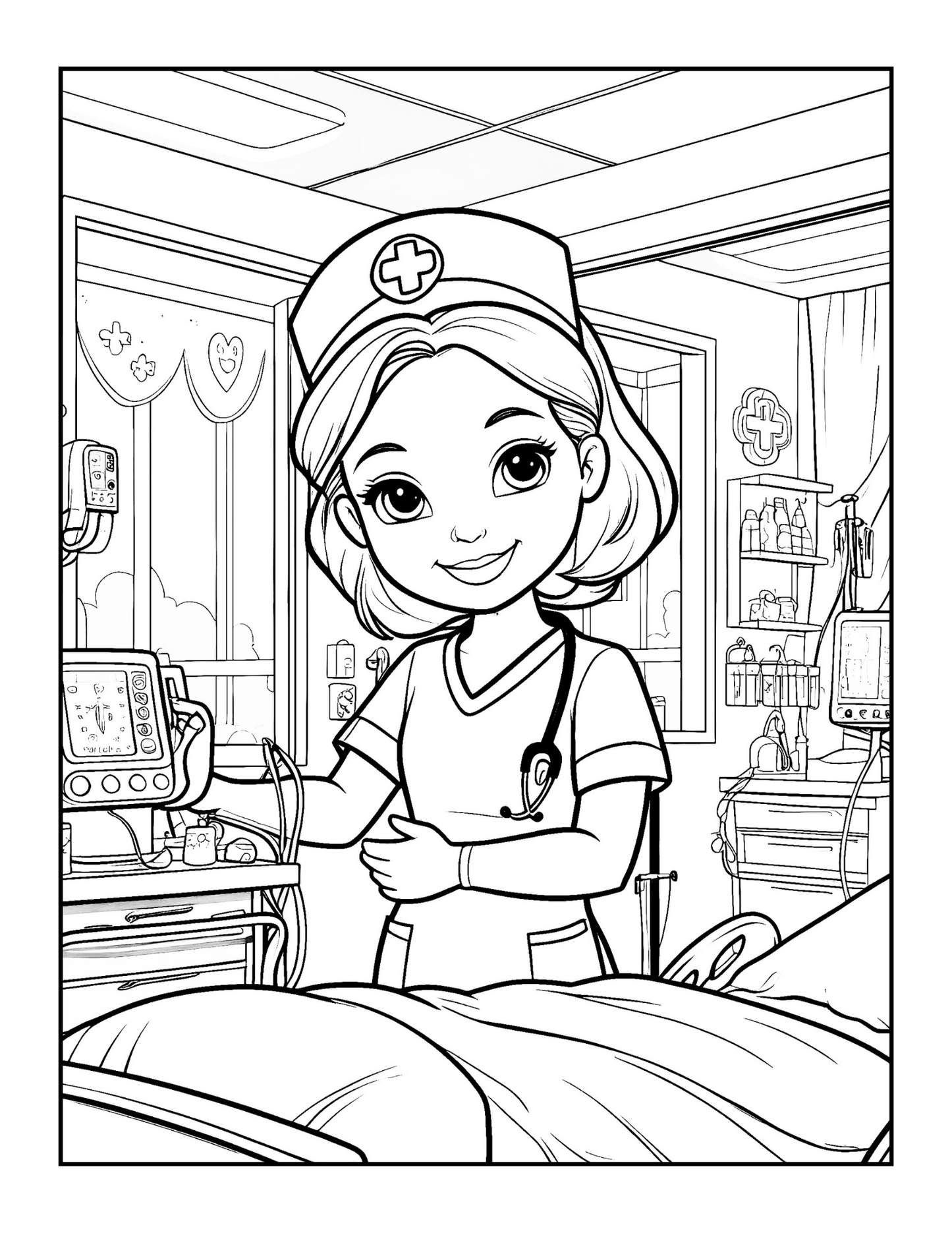 Nurse Coloring Book Gift for Adults Men Women Kids Young Boys Girls Teens 50 Pages Single Sided Hospital Nurse Coloring Activity Book