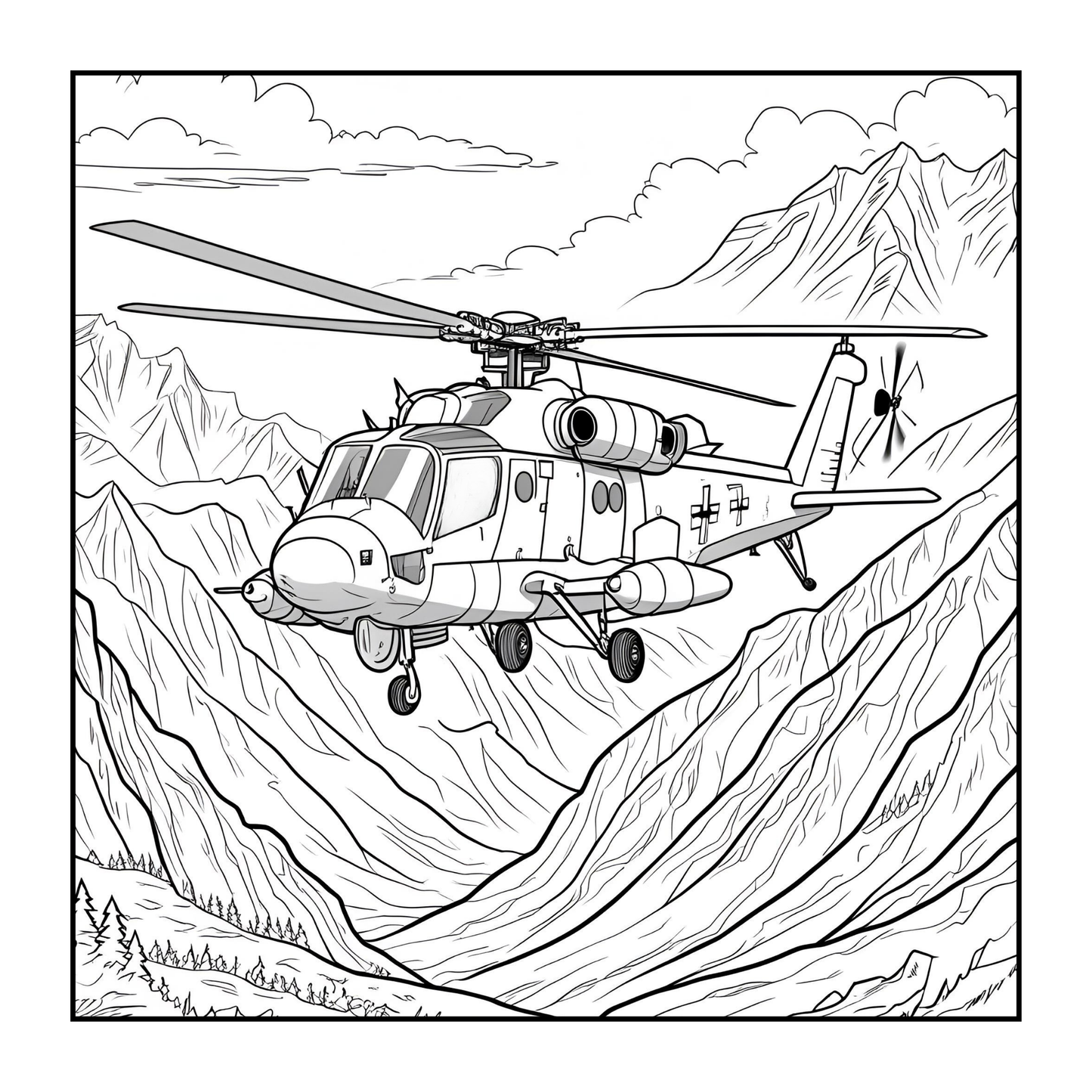 Military Attack Helicopter Coloring Book Gift for Adults Kids Boys Girls Teens Bold and Easy 50 Pages Single Sided Coloring Activity Book