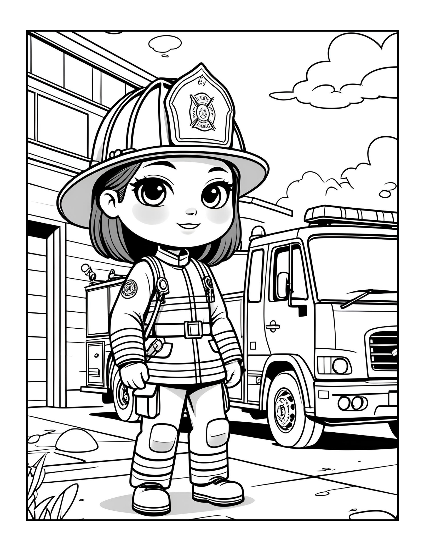 Cool Firefighter Coloring Book Gift for Adults Men Women Kids Boys Girls Teens 50 Pages Single Sided Fire Truck Fireman Coloring Book