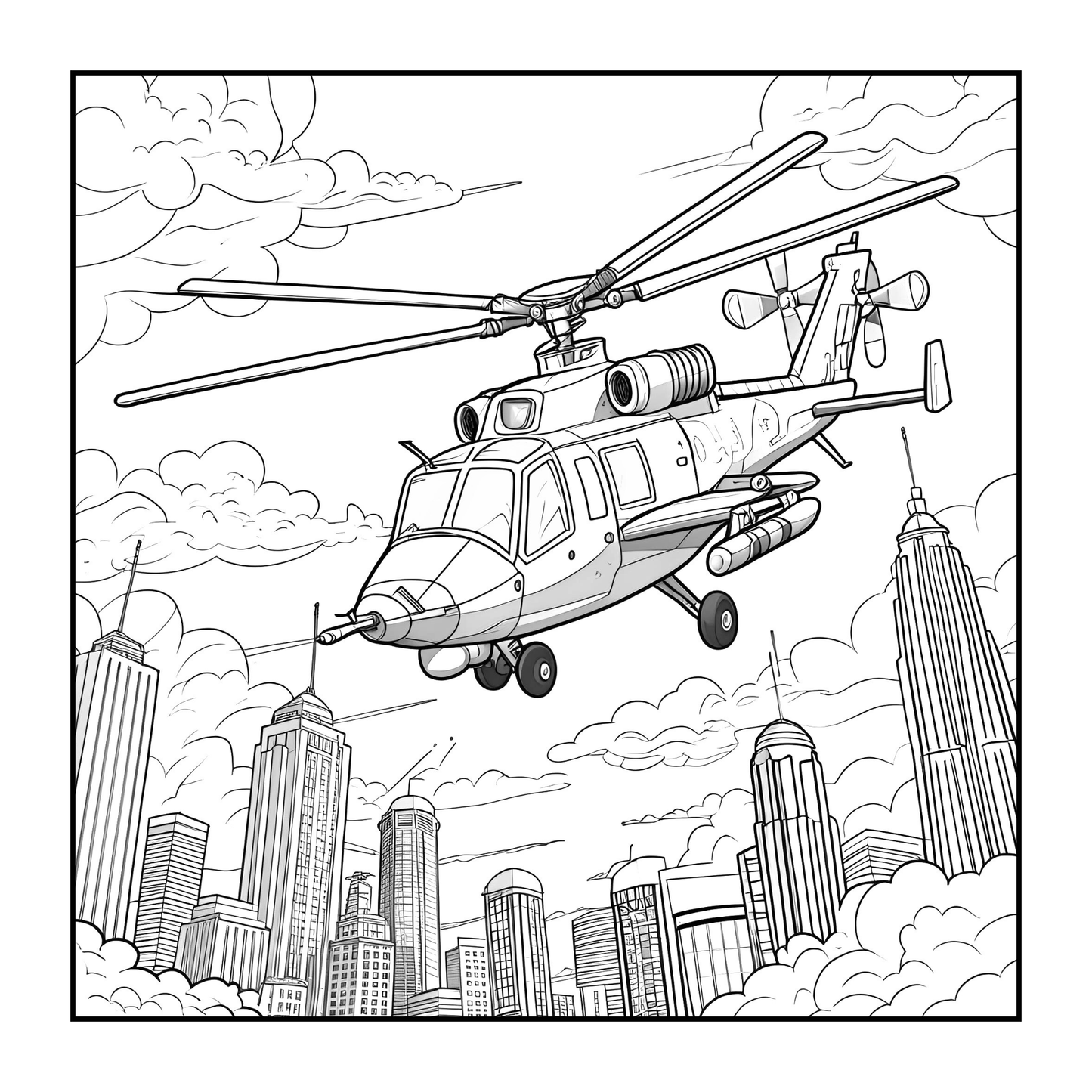 Military Attack Helicopter Coloring Book Gift for Adults Kids Boys Girls Teens Bold and Easy 50 Pages Single Sided Coloring Activity Book
