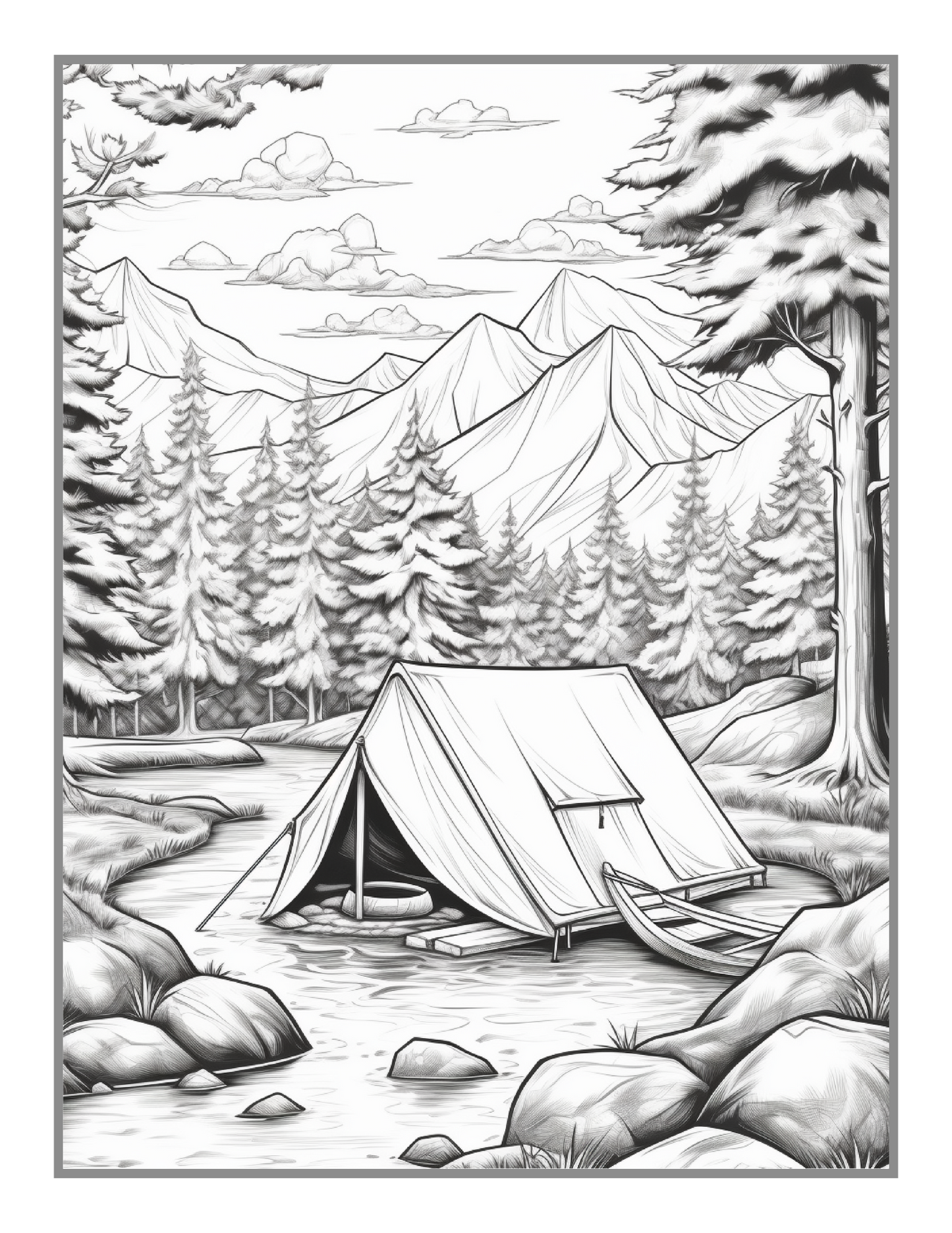 Summer Camp Campfire Landscape Coloring Book 50 Pages Camping Coloring Book Gift for Adults Kids Ages Men Women Boys Girls Teens Youth