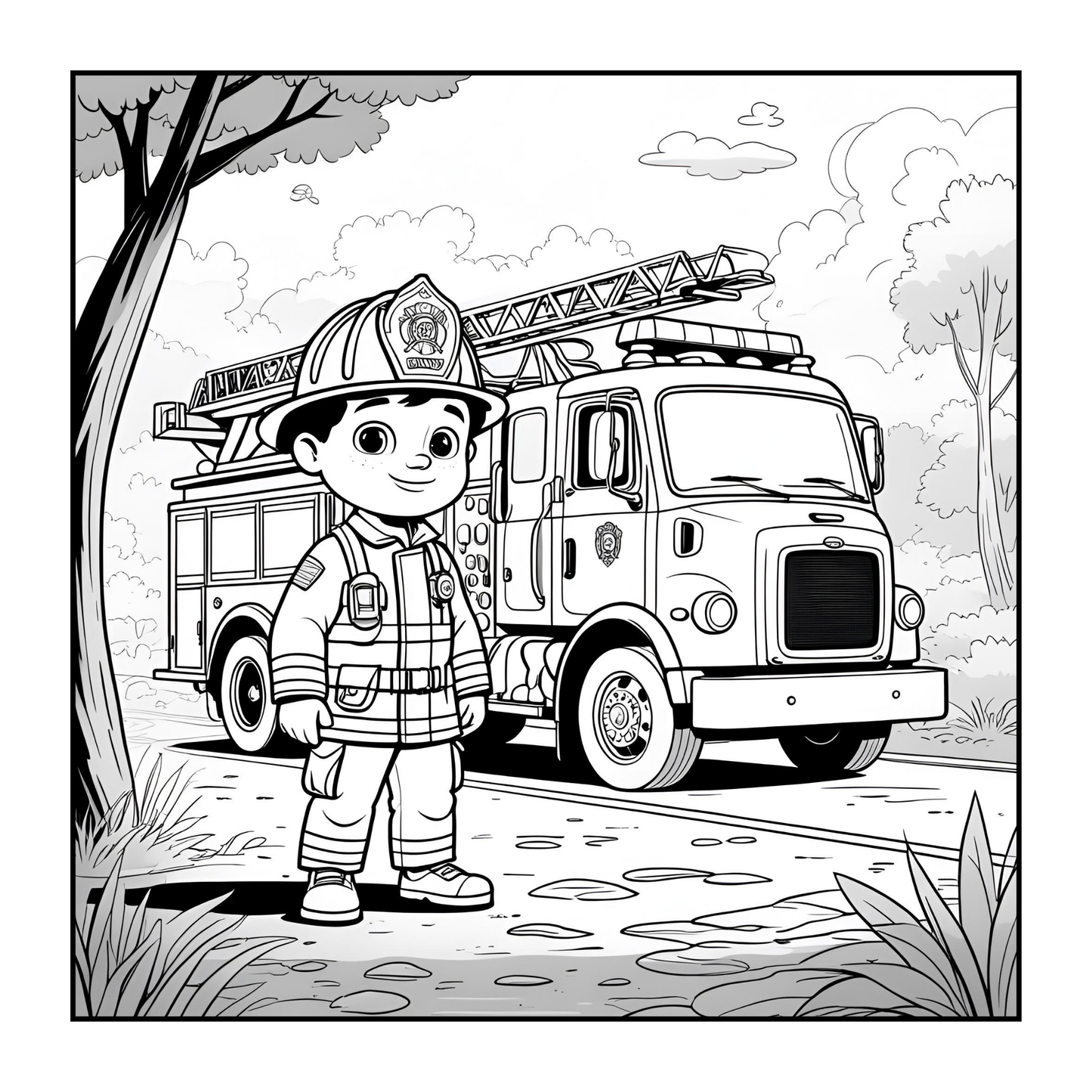 Cool Firefighter Coloring Book Gift for Adults Men Women Kids Boys Girls Teens 50 Pages Single Sided Fire Truck Fireman Firewoman Coloring