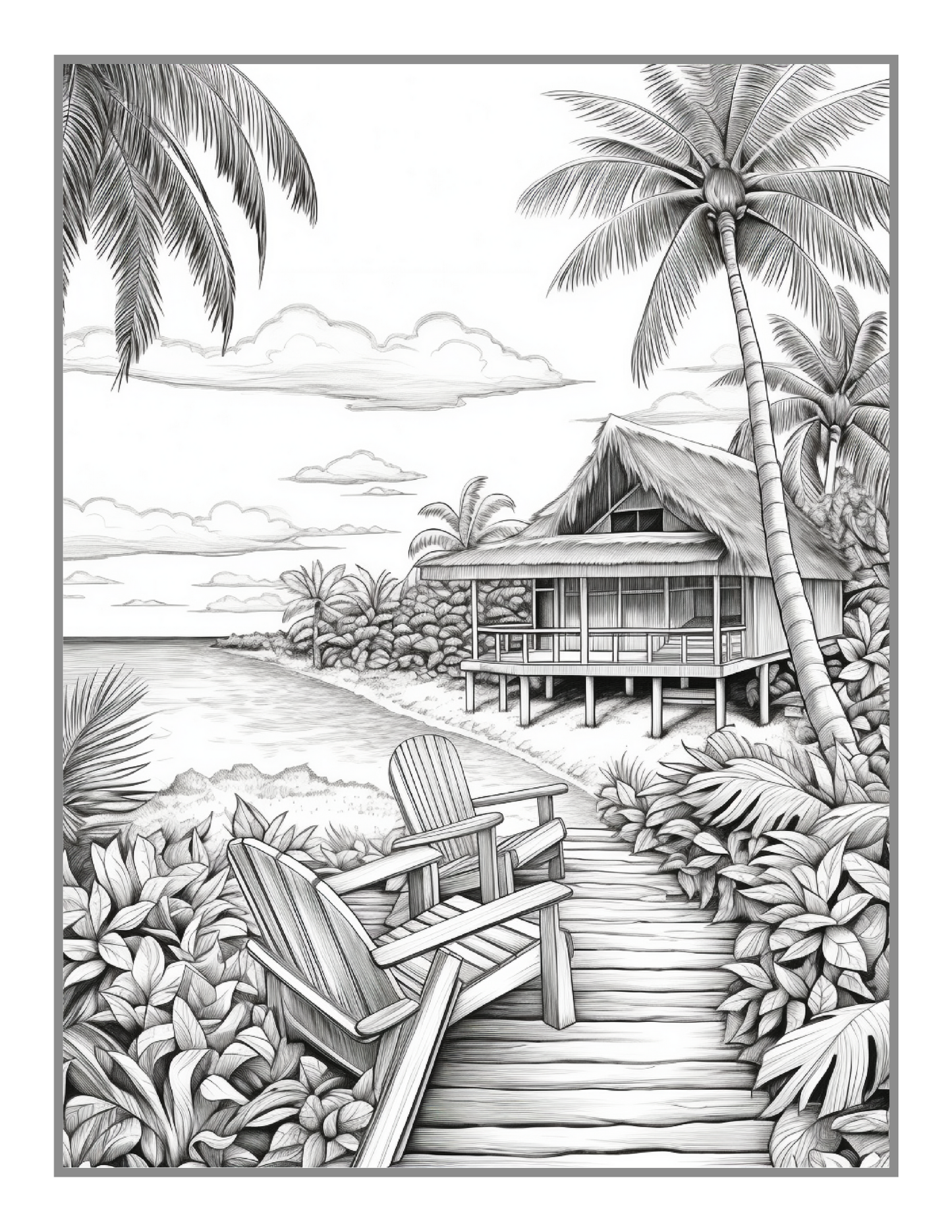 Tropical Beach Homes Coloring Book Birthday Holiday Gift for Adults Men Women Kids Boys Girls Teens 50 Pages Beach Life Coloring Activity