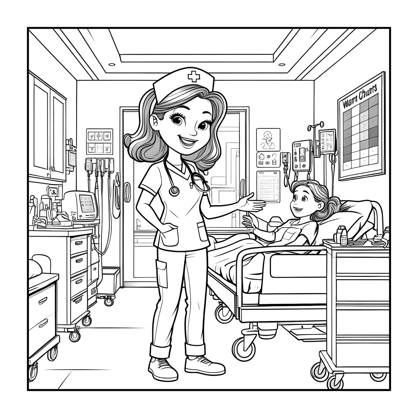 Nurse Coloring Book Gift for Adults Men Women Kids Young Boys Girls Teens 50 Pages Single Sided Hospital Nurse Coloring Activity Book