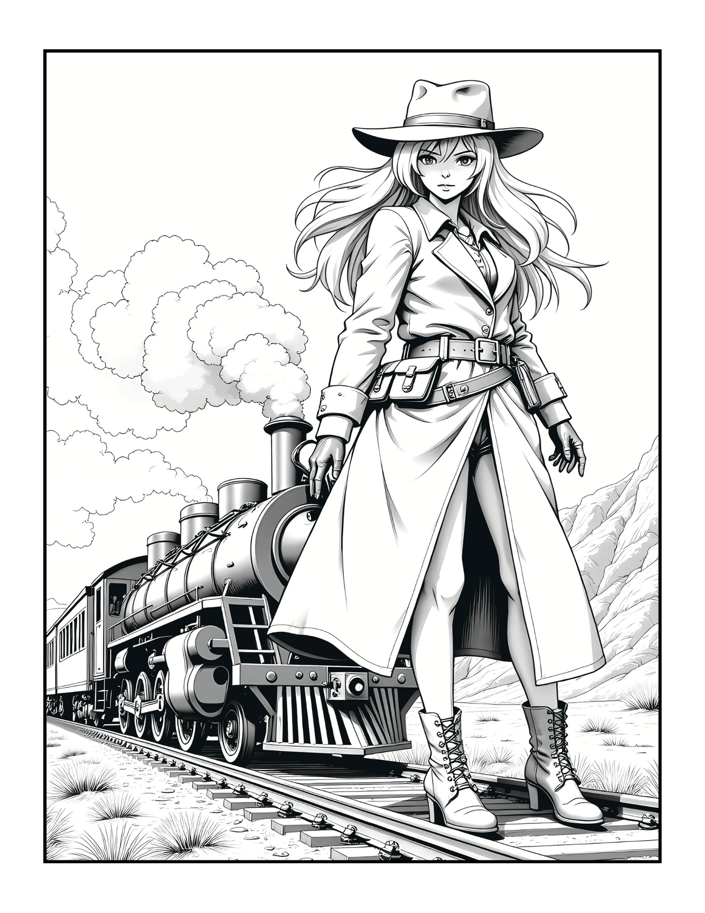 Western Anime Cowgirl Coloring Book Gift for Adults Men Women Kids Boys Girls Teens Bold Easy 50 Pages Single Sided Anime Cowgirl Coloring