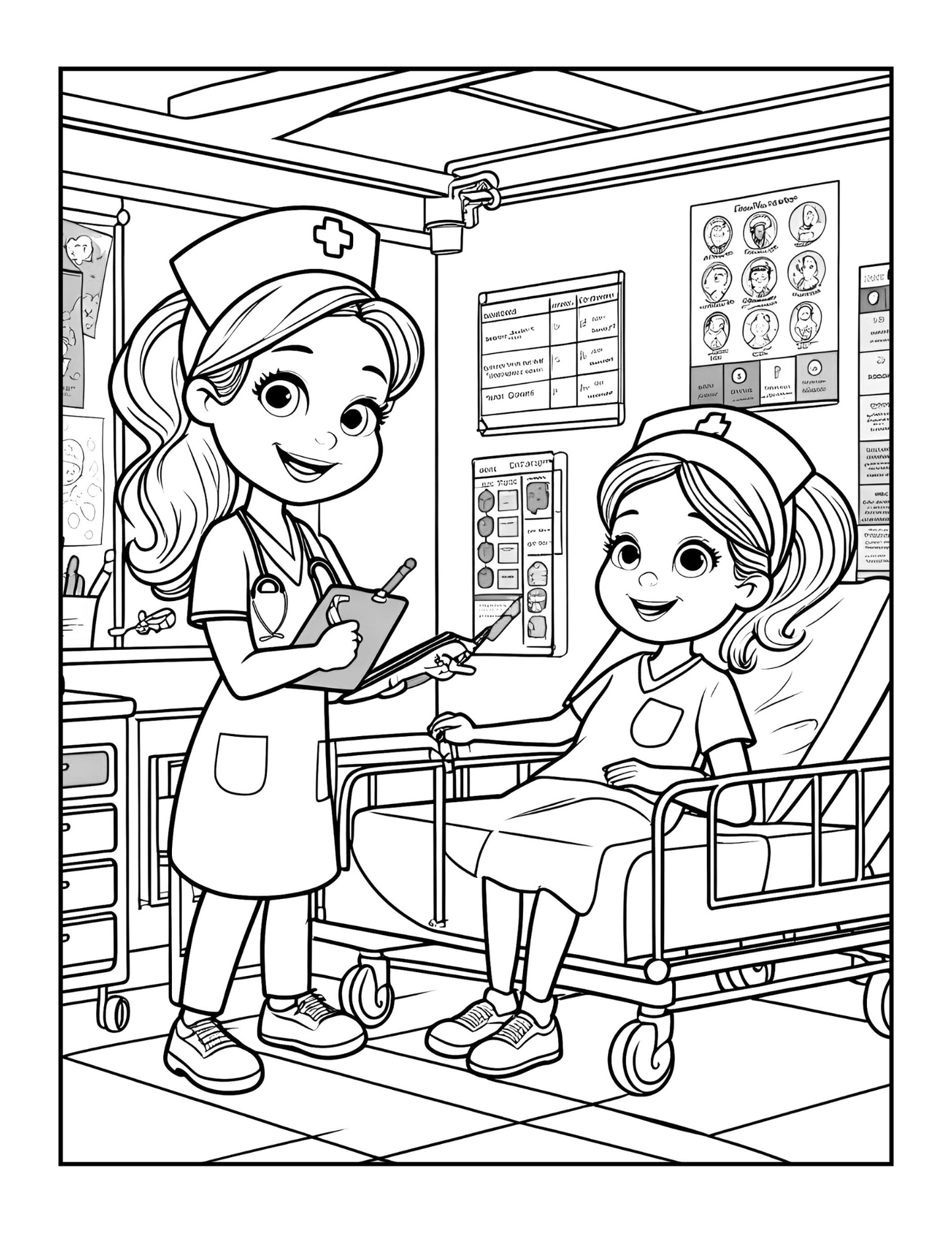 Nurse Coloring Book Gift for Adults Men Women Kids Young Boys Girls Teens 50 Pages Single Sided Hospital Nurse Coloring Activity Book
