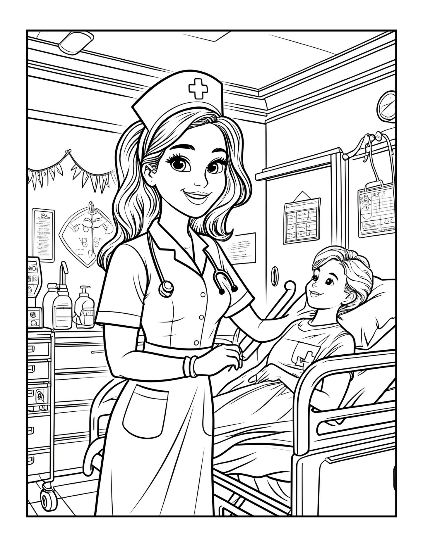 Nurse Coloring Book Gift for Adults Men Women Kids Young Boys Girls Teens 50 Pages Single Sided Hospital Nurse Coloring Activity Book