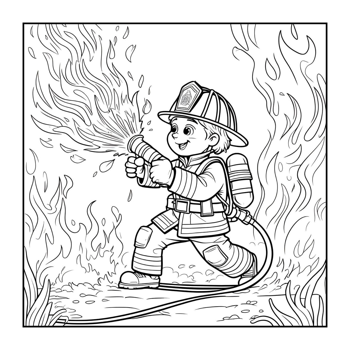 Cool Firefighter Coloring Book Gift for Adults Men Women Kids Boys Girls Teens Bold and Easy Stress Relief Firefighter Coloring Book