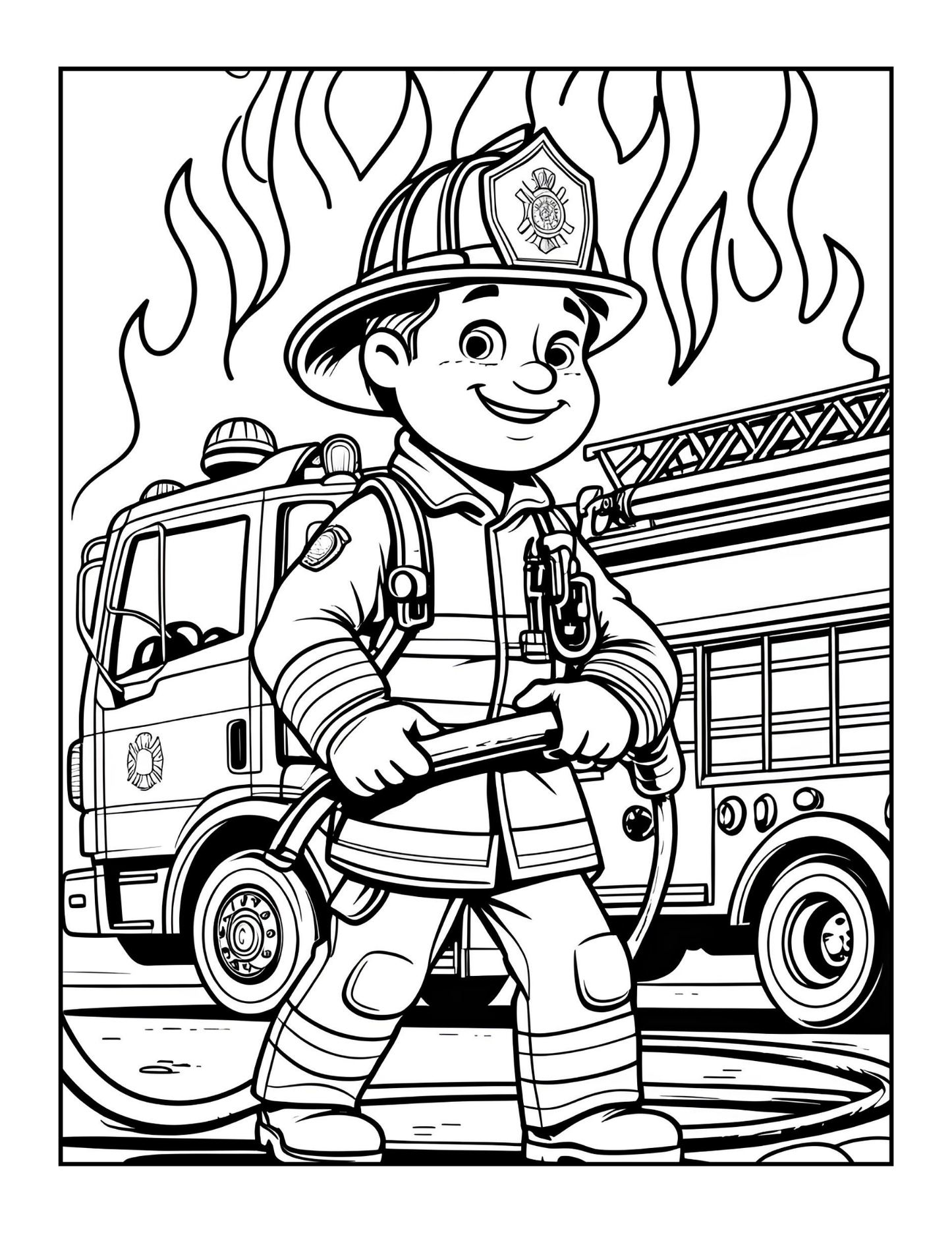 Cool Firefighter Coloring Book Gift for Adults Men Women Kids Boys Girls Teens 50 Pages Single Sided Fire Truck Fireman Coloring Book