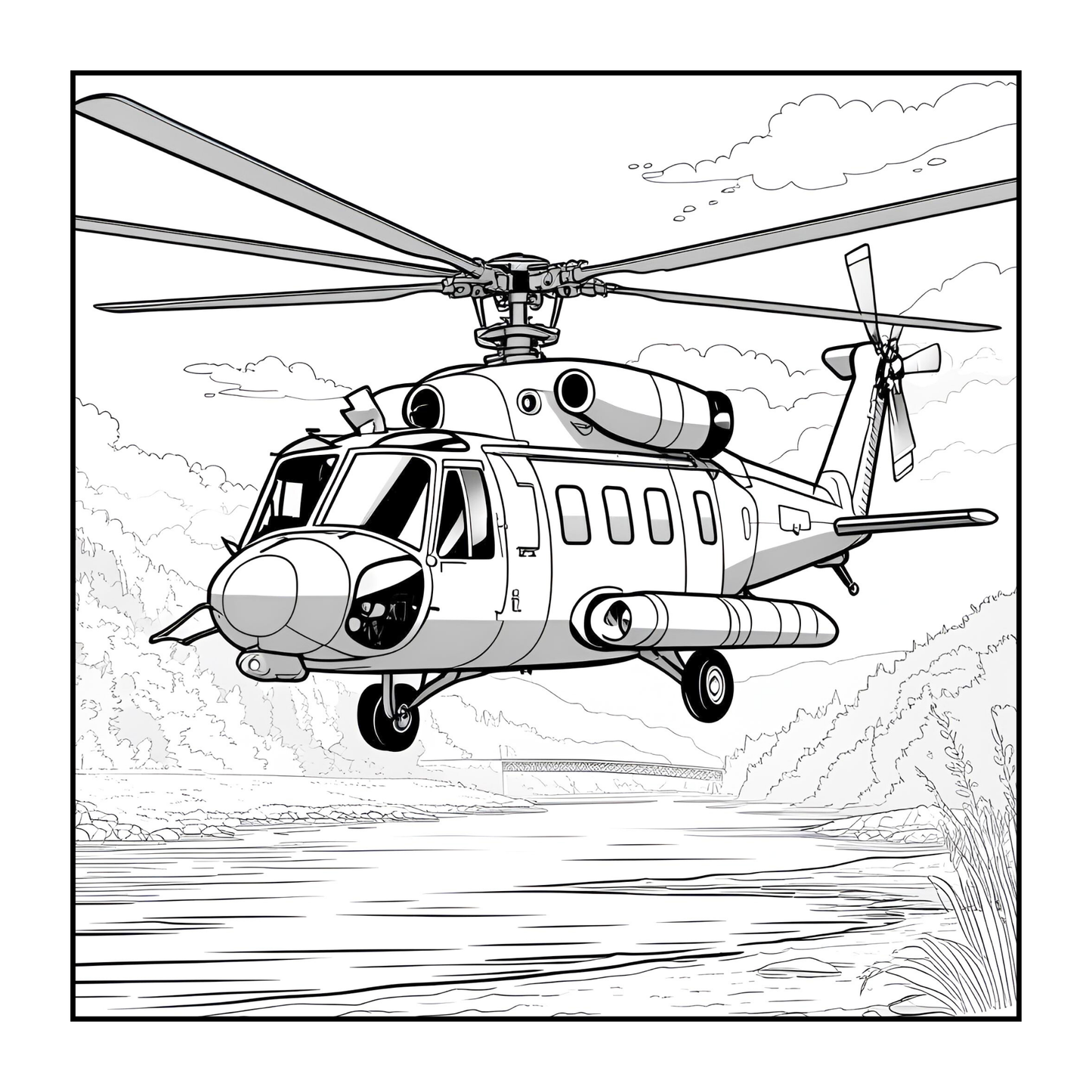 Military Helicopter Coloring Book Gift for Adults Kids Boys Girls Teens 50 Pages Single Sided Coloring Activity Book for Children