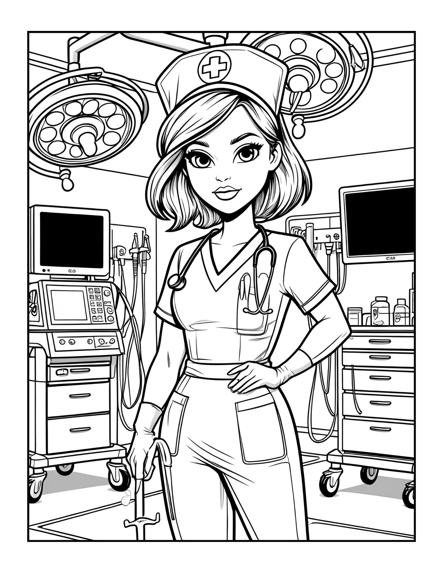 Nurse Coloring Book Gift for Adults Men Women Kids Young Boys Girls Teens 50 Pages Single Sided Hospital Nurse Coloring Activity Book