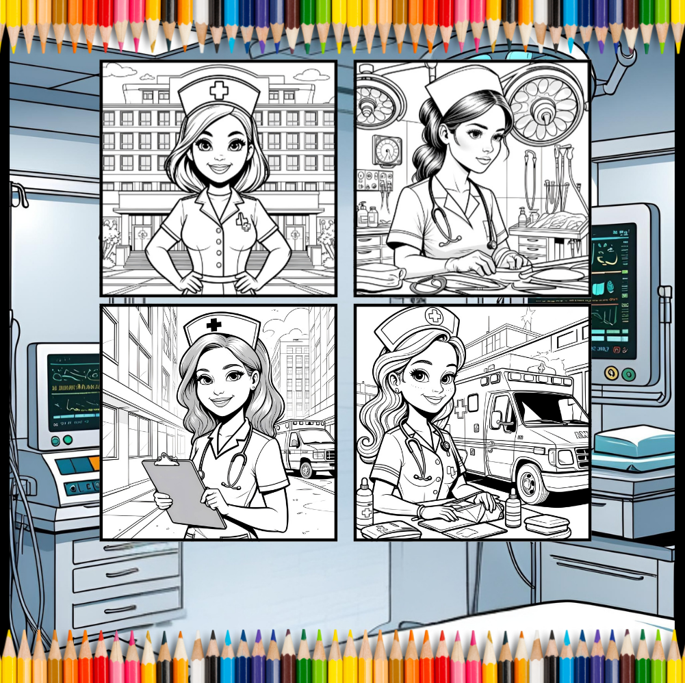 Nurse Coloring Book Gift for Adults Men Women Kids Young Boys Girls Teens 50 Pages Single Sided Hospital Nurse Coloring Activity Book