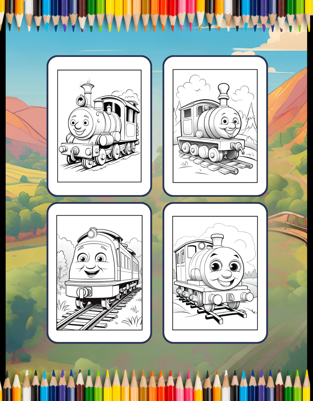 50 Pages Train Locomotive Enthusiasts Coloring Book Gift for Adults Kids Boys Girls Cute Relaxation Steam Engine Train Coloring Book Present