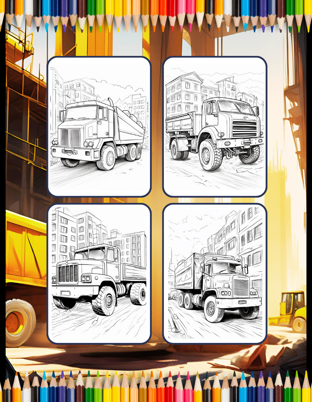 Construction Vehicle Coloring Book Gift for Men Women Adults Kids Boys Girls Teens Children 50 Pages Construction Truck Coloring Pages