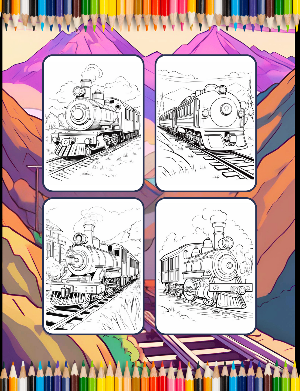 50 Pages Train Locomotive Enthusiasts Coloring Book Gift for Adults Kids Boys Girls Cute Freight Train Locomotive Lover Coloring Sheets