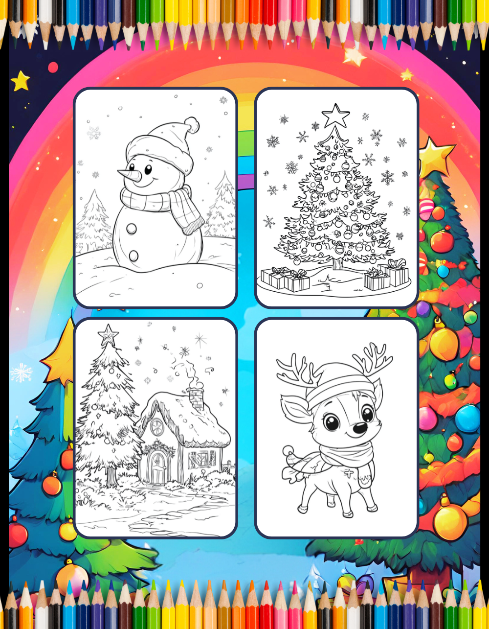 50 Pages Merry Christmas Coloring Book Gift for Adults Men Women Kids Boys Girls Children Cute Santa Claus Easy Coloring Activity Book