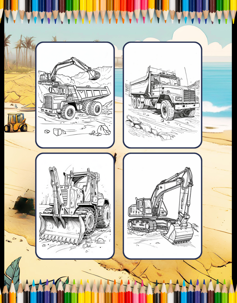 50 Pages Construction Vehicle Coloring Book Gift for Men Women Adults Kids Boys Girls Teens Children Truck Excavator Coloring Pages