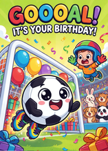 Load image into Gallery viewer, Soccer Birthday Card, Cute Sports Greeting Card for Kids, Printed Boy Birthday Card, Soccer Fan Gift, Athletic Theme Birthday Party Card
