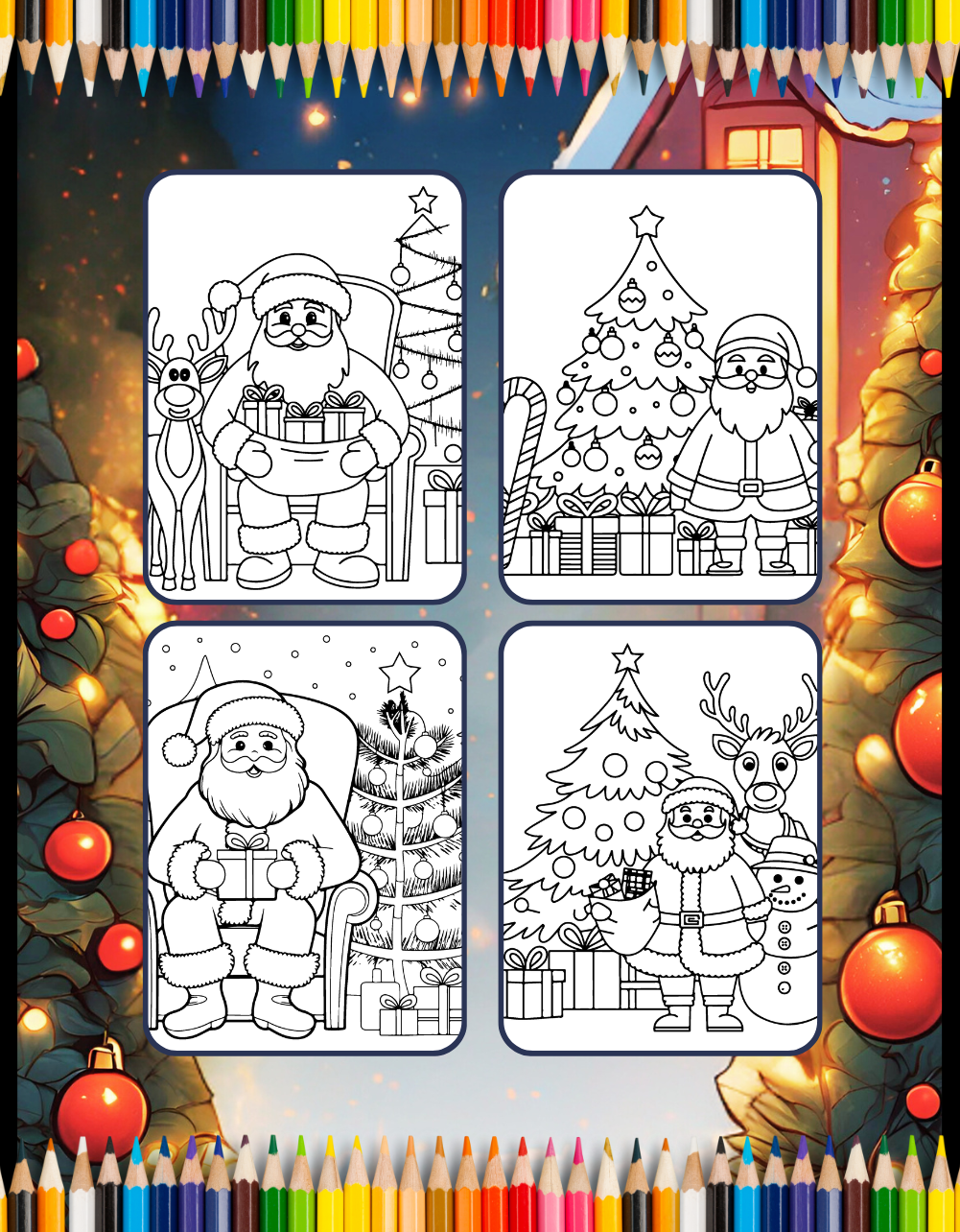 Christmas Coloring Book Gift for Adults Men Women Kids Boys Girls Merry Children 50 Pages Cute Santa Claus Easy Coloring Activity Book