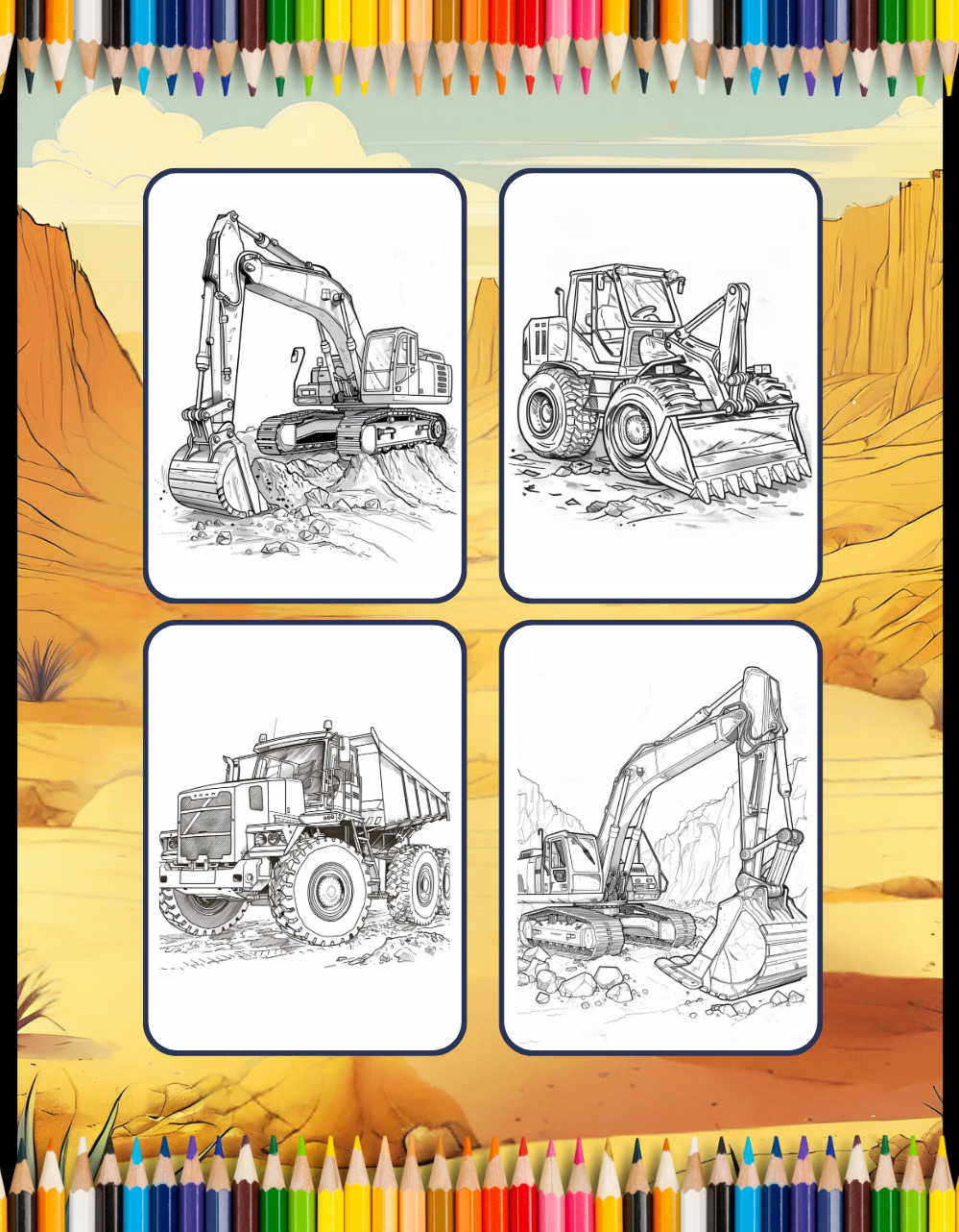 50 Pages Construction Vehicle Coloring Book Gift for Men Women Adults Kids Boys Girls Teens Children Truck Excavator Coloring Pages