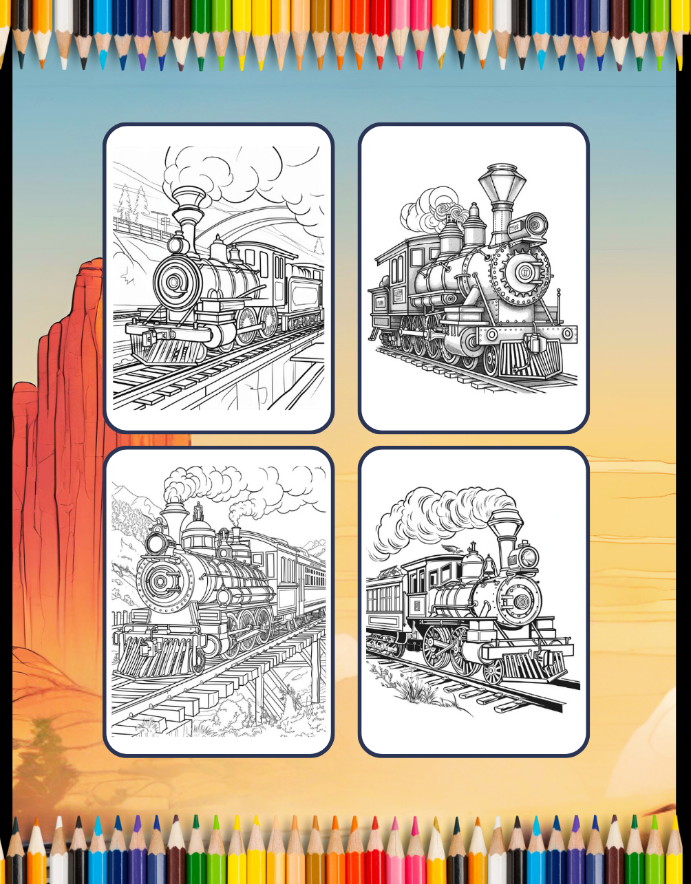 Train Locomotive Enthusiasts Coloring Book Gift for Adults Kids Boys Girls Cute Freight Locomotive Train Lover Train Coloring Sheets