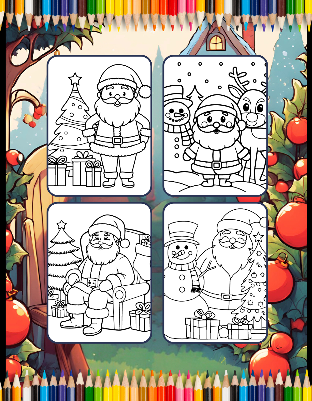 50 Pages Christmas Coloring Book Gift for Adults Men Women Kids Boys Girls Children Cozy Winter Snowman Xmas Tree Design Coloring Book