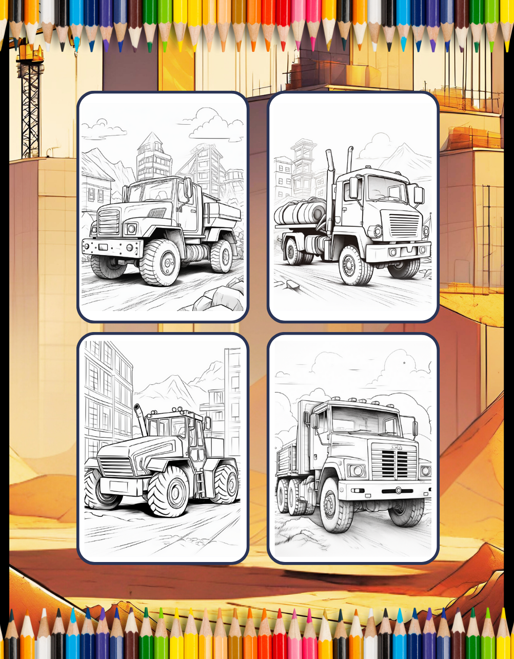 50 Pages Construction Vehicle Coloring Book Gift for Men Women Adults Kids Boys Girls Teens Children Construction Truck Coloring Pages