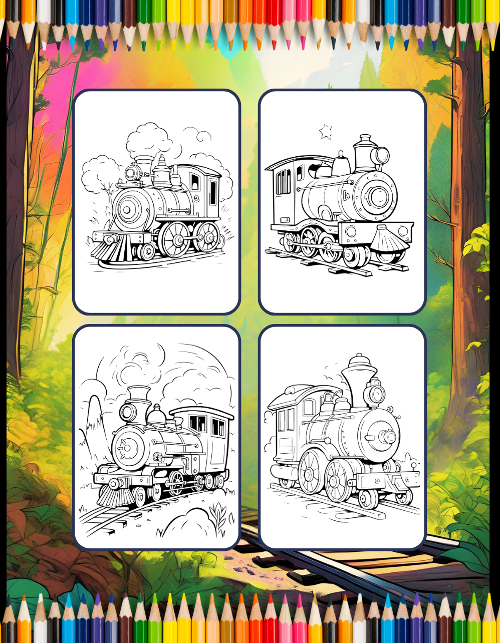 50 Pages Train Locomotive Enthusiasts Coloring Book Gift for Adults Kids Boys Girls Cute Freight Train Coloring Sheets for Train Lover