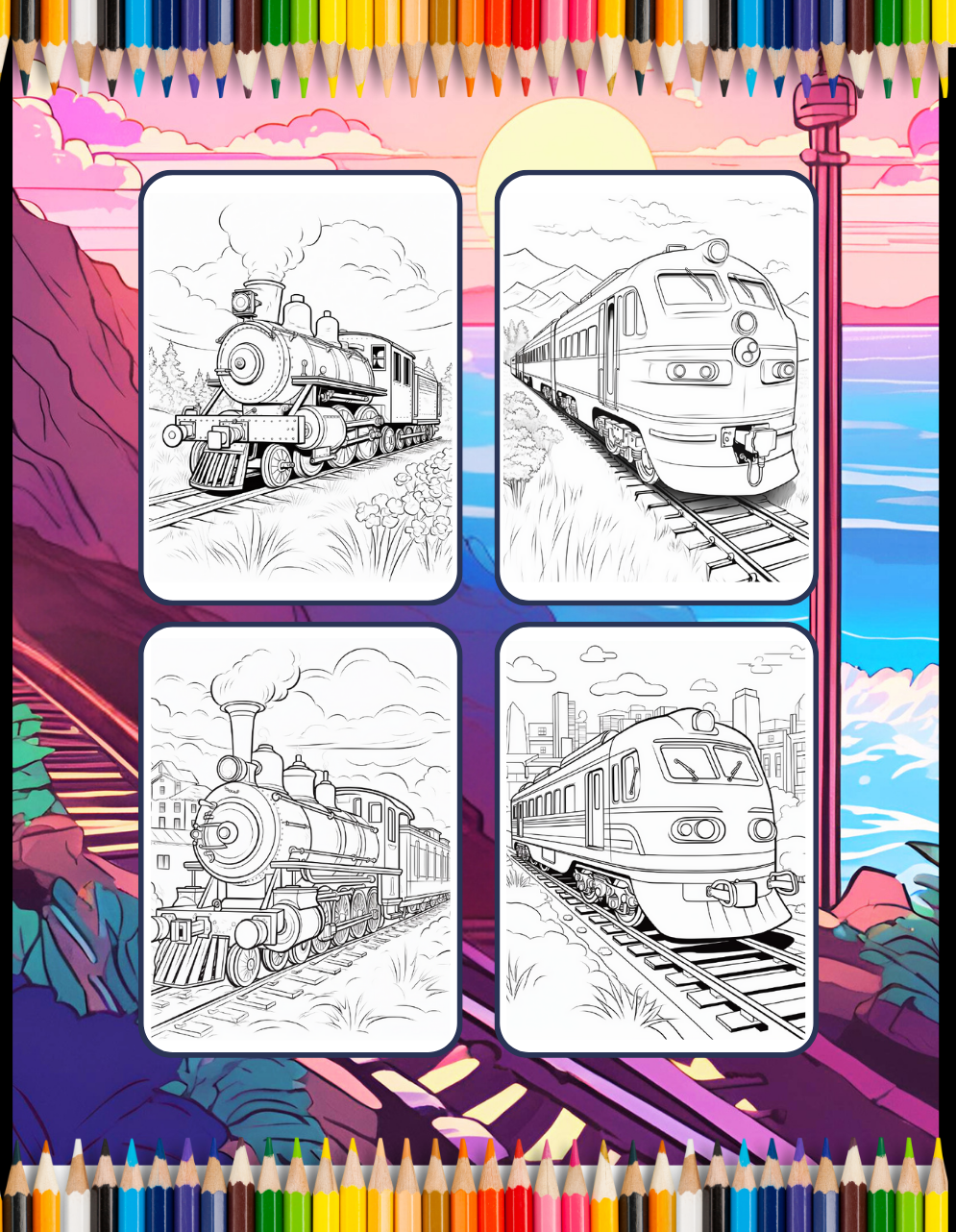 50 Pages Train Locomotive Enthusiasts Coloring Book Gift for Adults Kids Boys Girls Steam Engine Train Coloring Book Present for Relaxation