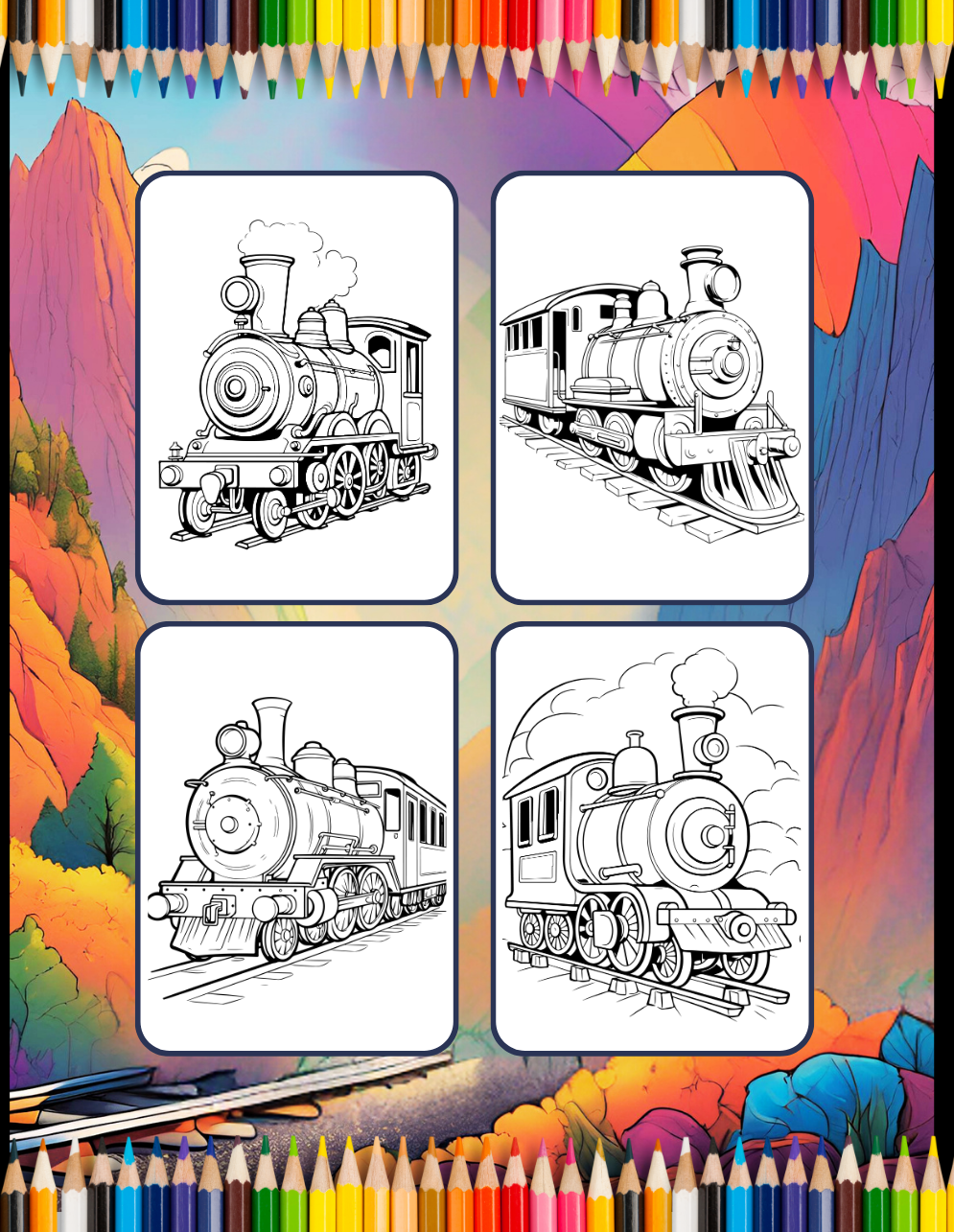 50 Pages Train Locomotive Enthusiasts Coloring Book Gift for Adults Kids Boys Girls Cute Steam Engine Train Freight Train Coloring Sheets