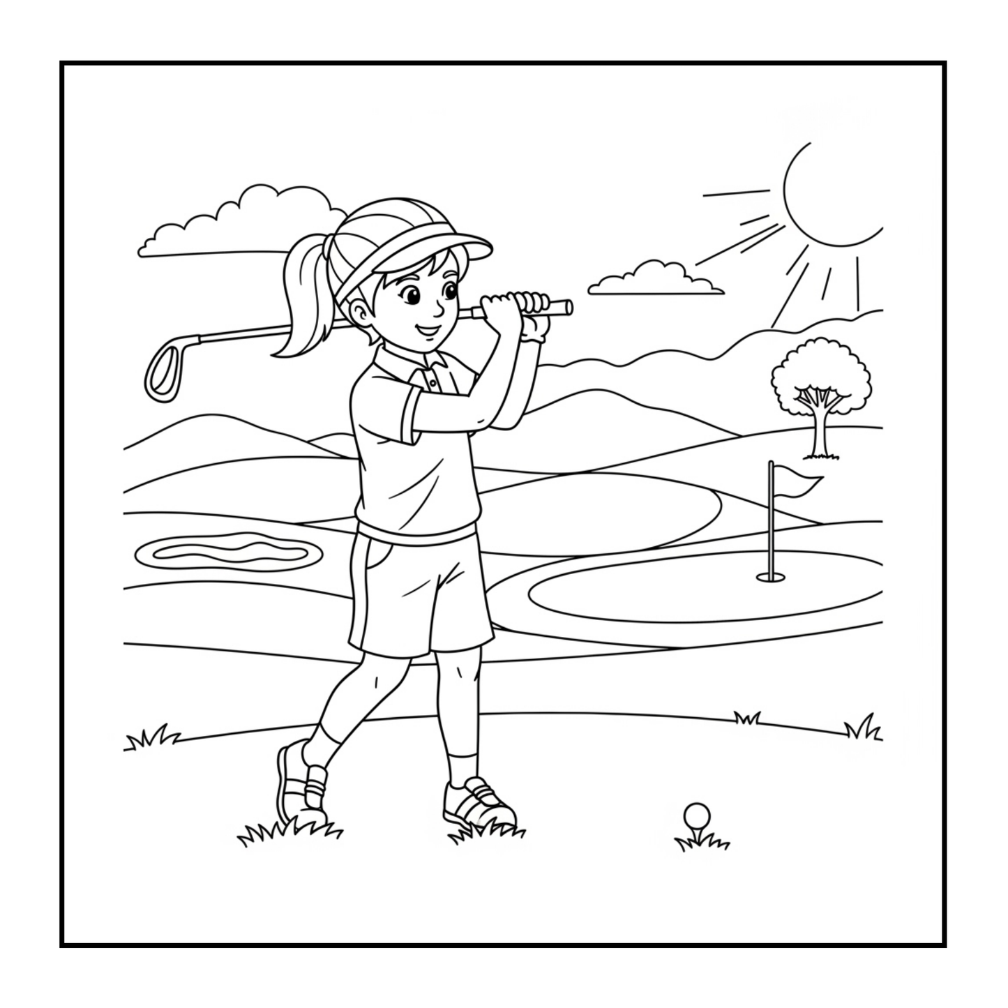 Golf Player Golfer Coloring Book for Adults Men Women Kids Boys Girls Teens Youth Single Sided Golfing Coloring Activity Book for Children